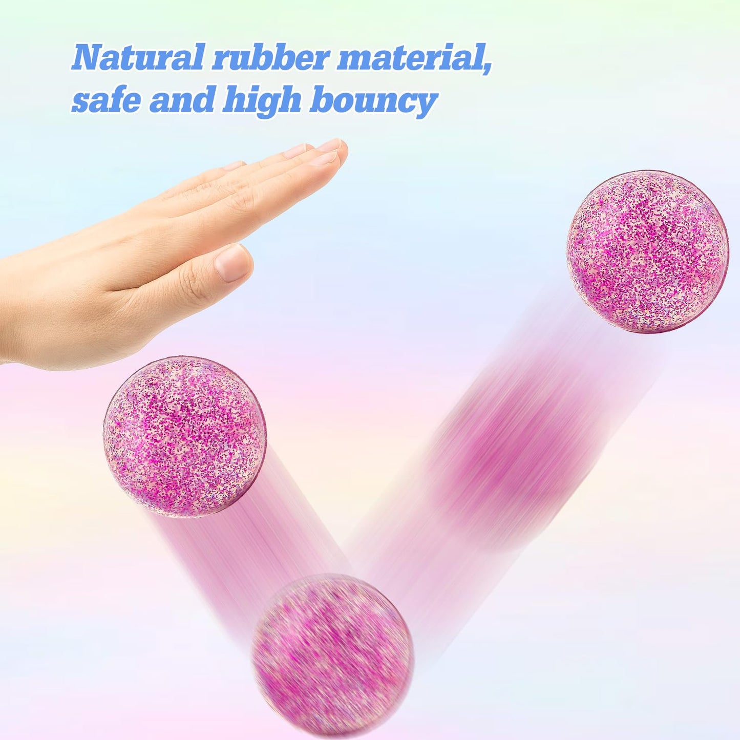 Ohanniewa 24 Pack Glitter Bouncy Balls – 32mm Rubber Balls in 6 Colors