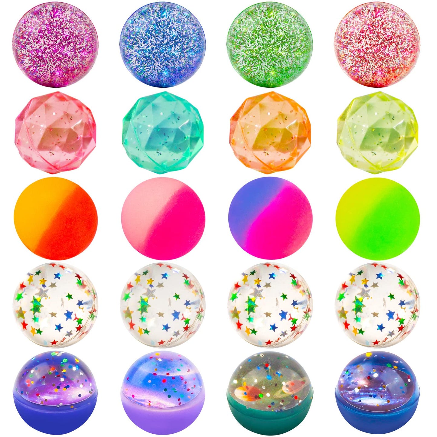 Ohanniewa Bouncy Balls – 20 Pieces, 5 Styles, 32mm Assorted Balls with Storage Bag