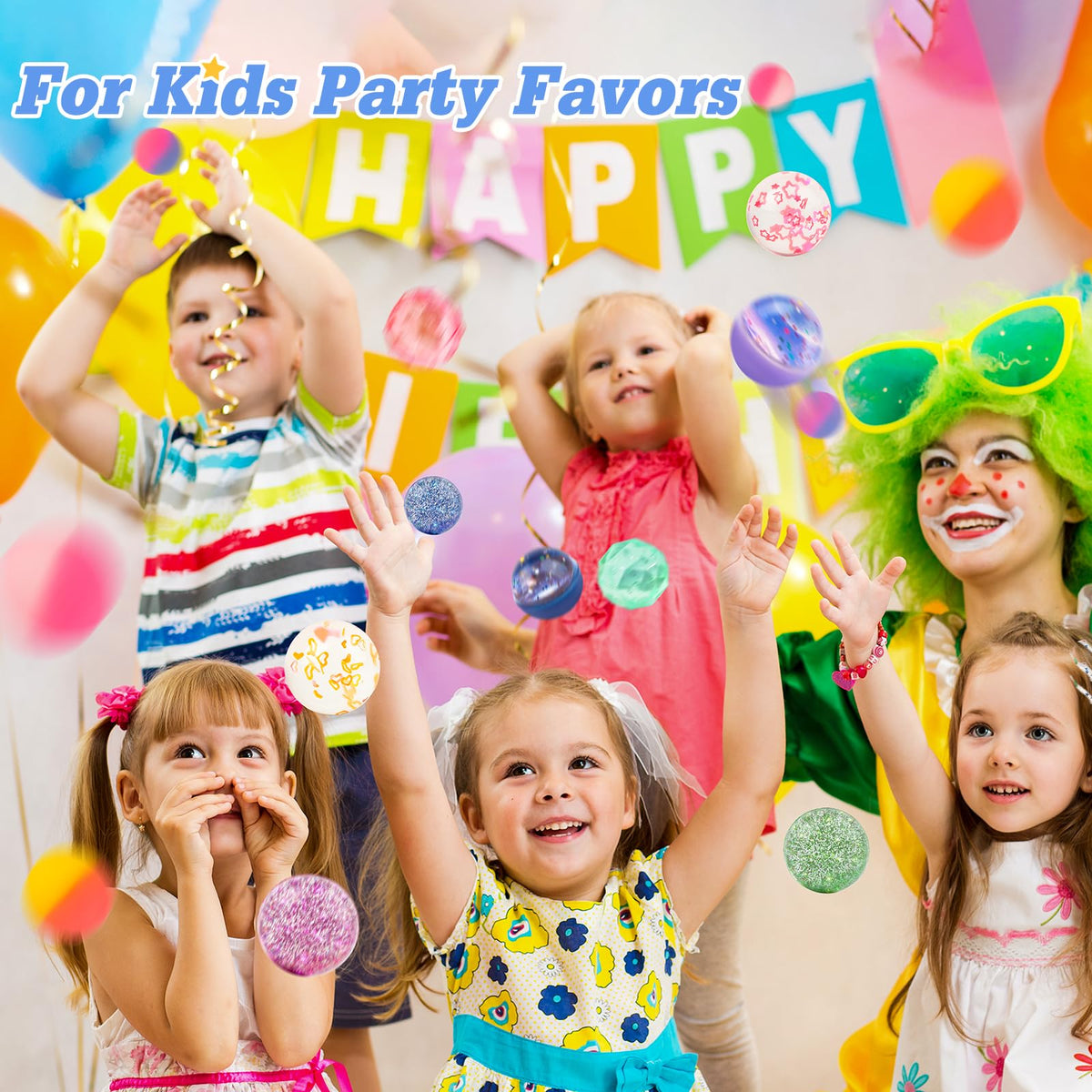 Ohanniewa Bouncy Balls for Kids – 24 Pieces, 7 Styles, 32 mm