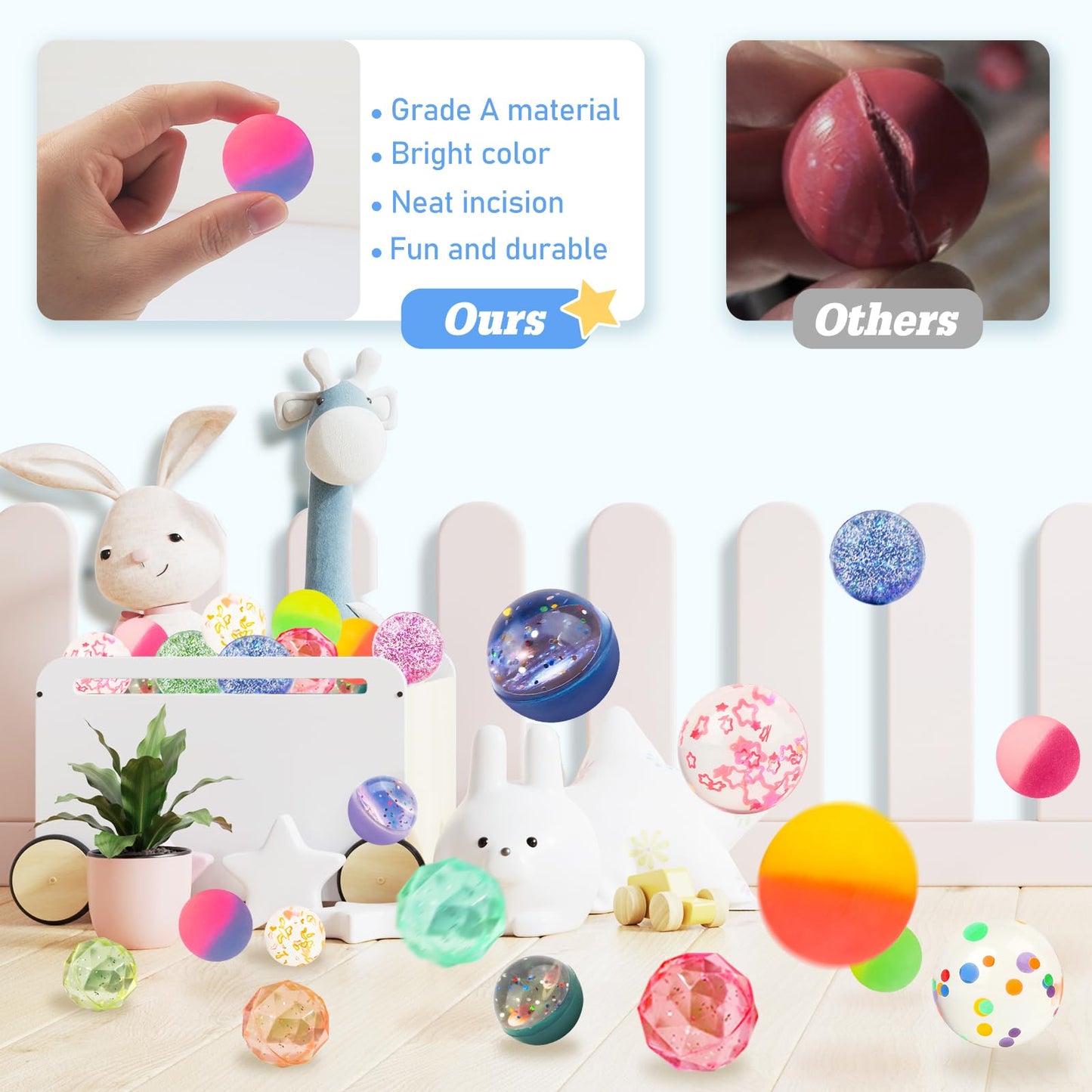Ohanniewa Bouncy Balls for Kids – 24 Pieces, 7 Styles, 32 mm