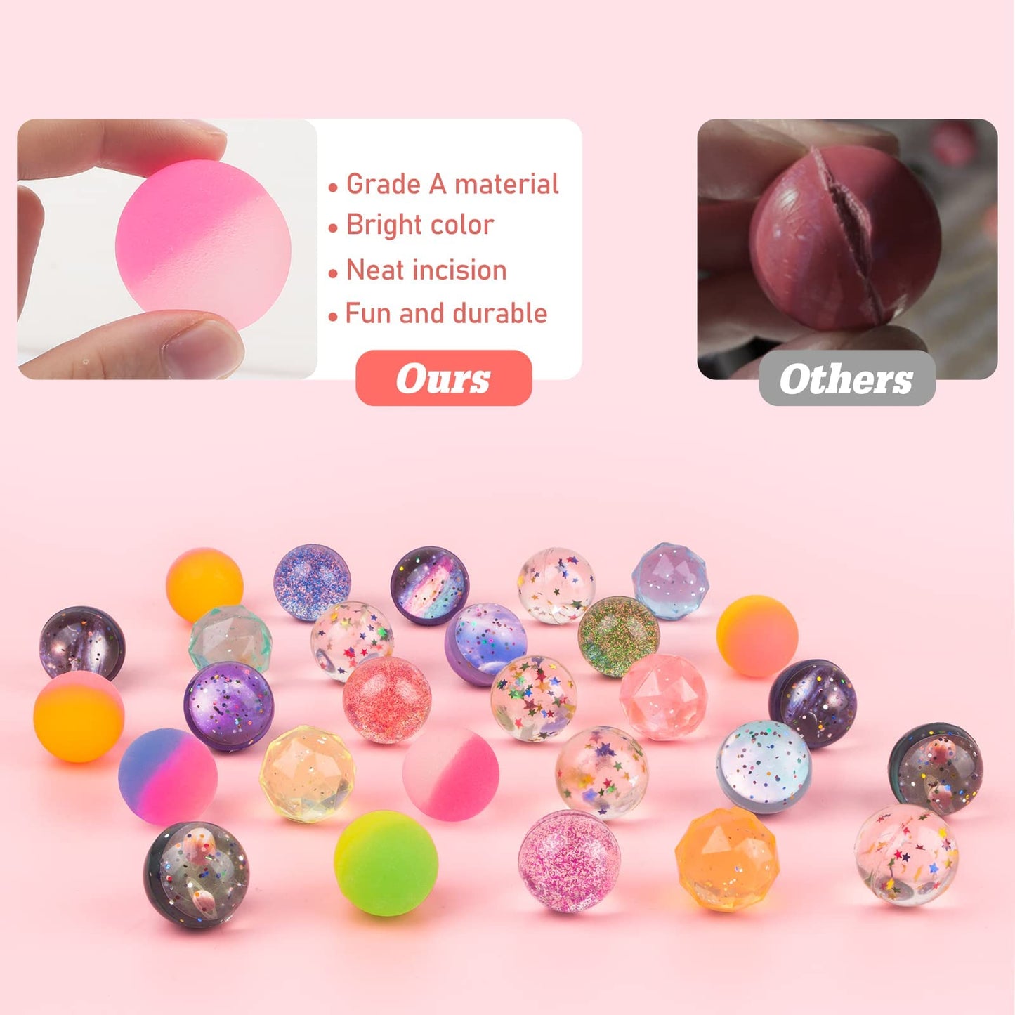 Ohanniewa Bouncy Balls – 20 Pieces, 5 Styles, 32mm Assorted Balls with Storage Bag