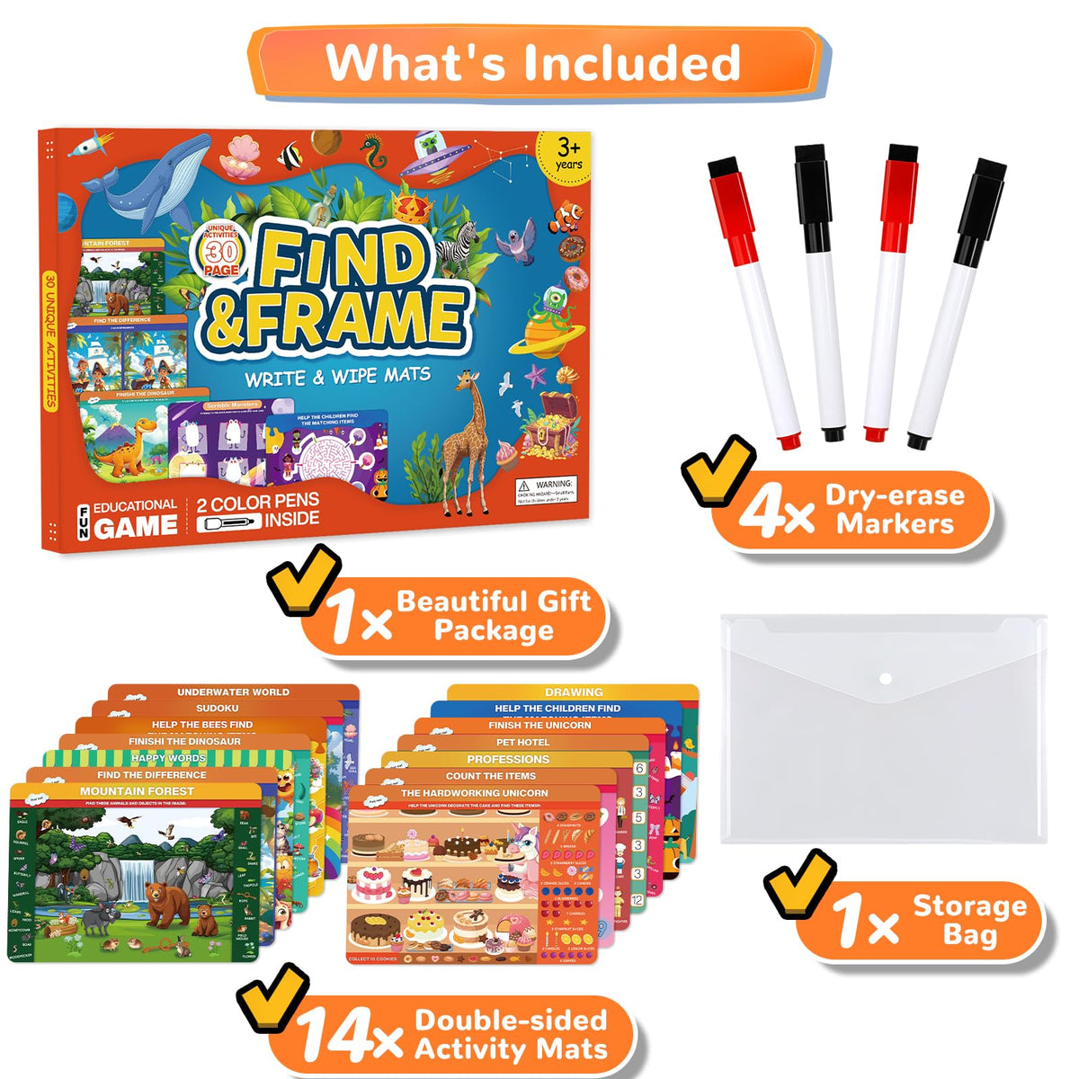 OHARLOBE Search & Find Books for Kids 3-5 | 28-Piece Reusable Busy Books Set