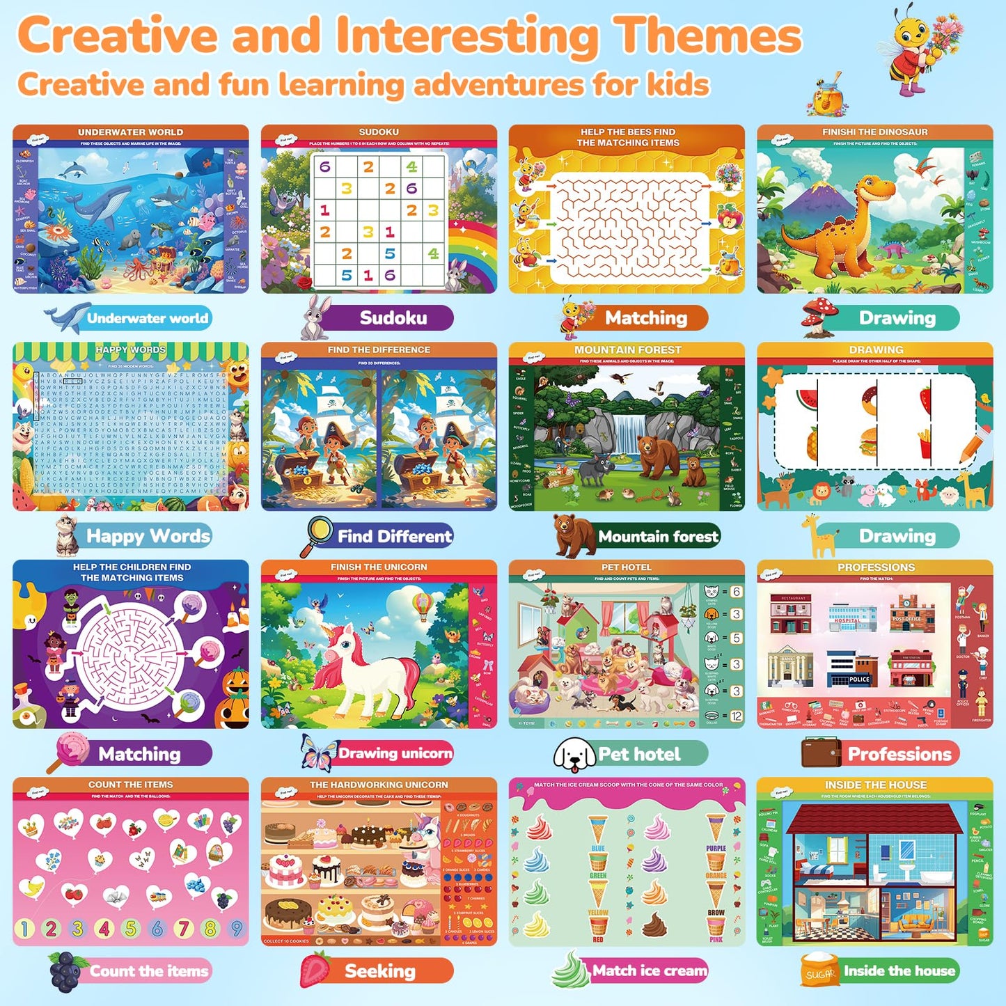 OHARLOBE Search & Find Books for Kids 3-5 | 28-Piece Reusable Busy Books Set