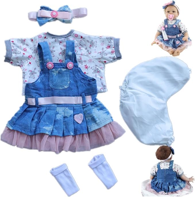 OHIJGN Reborn Doll Clothes for 17-22 Inch Girls – Denim Skirt 5-Pcs Set