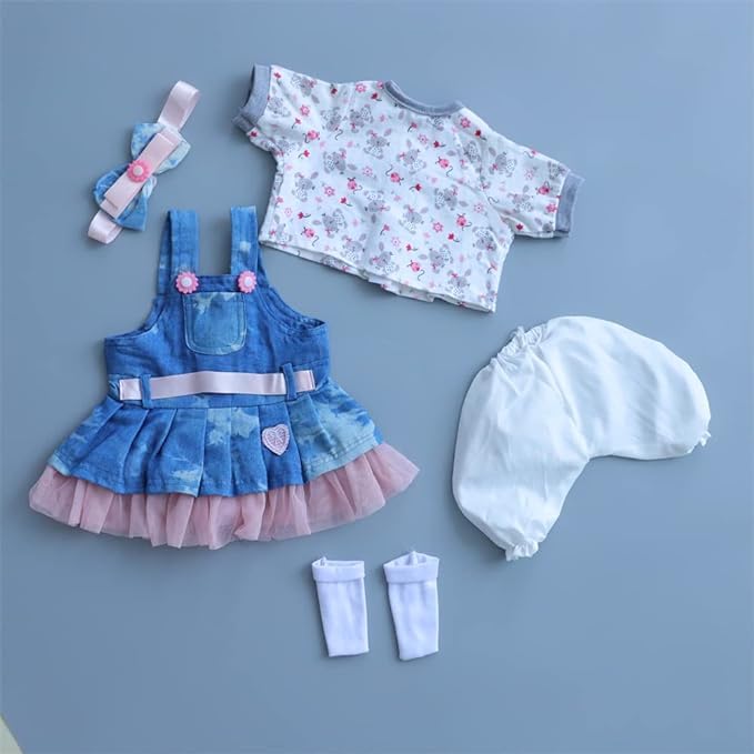 OHIJGN Reborn Doll Clothes for 17-22 Inch Girls – Denim Skirt 5-Pcs Set