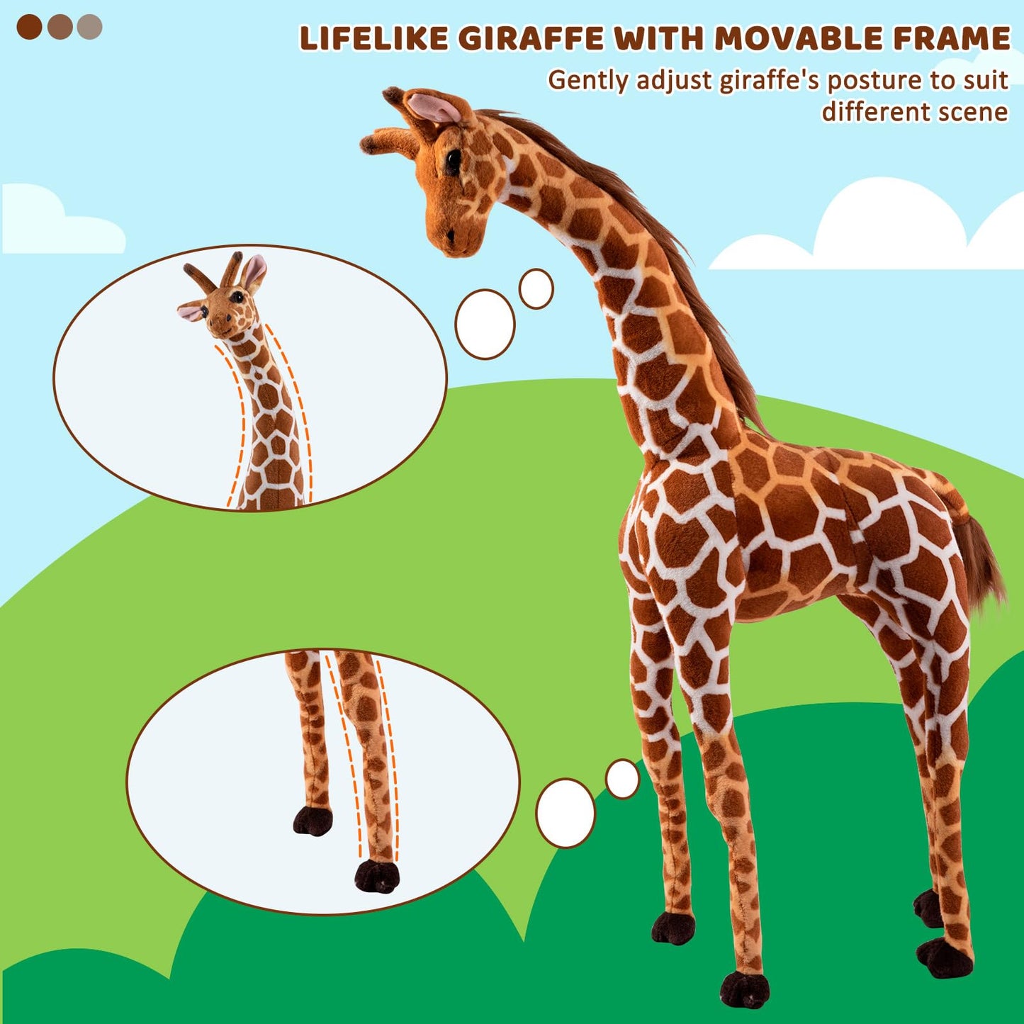OHKIDS 47” Giant Giraffe Stuffed Animal Set – Tall Plush Giraffe with Bird, Leaves & Basket