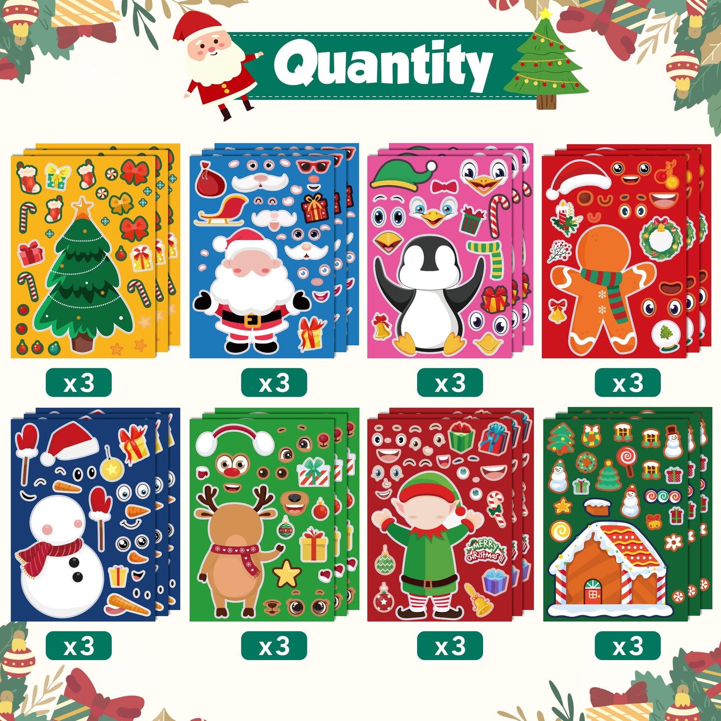 OHOME Christmas Stickers – 24 Sheets for Kids’ Crafts and Stocking Stuffers