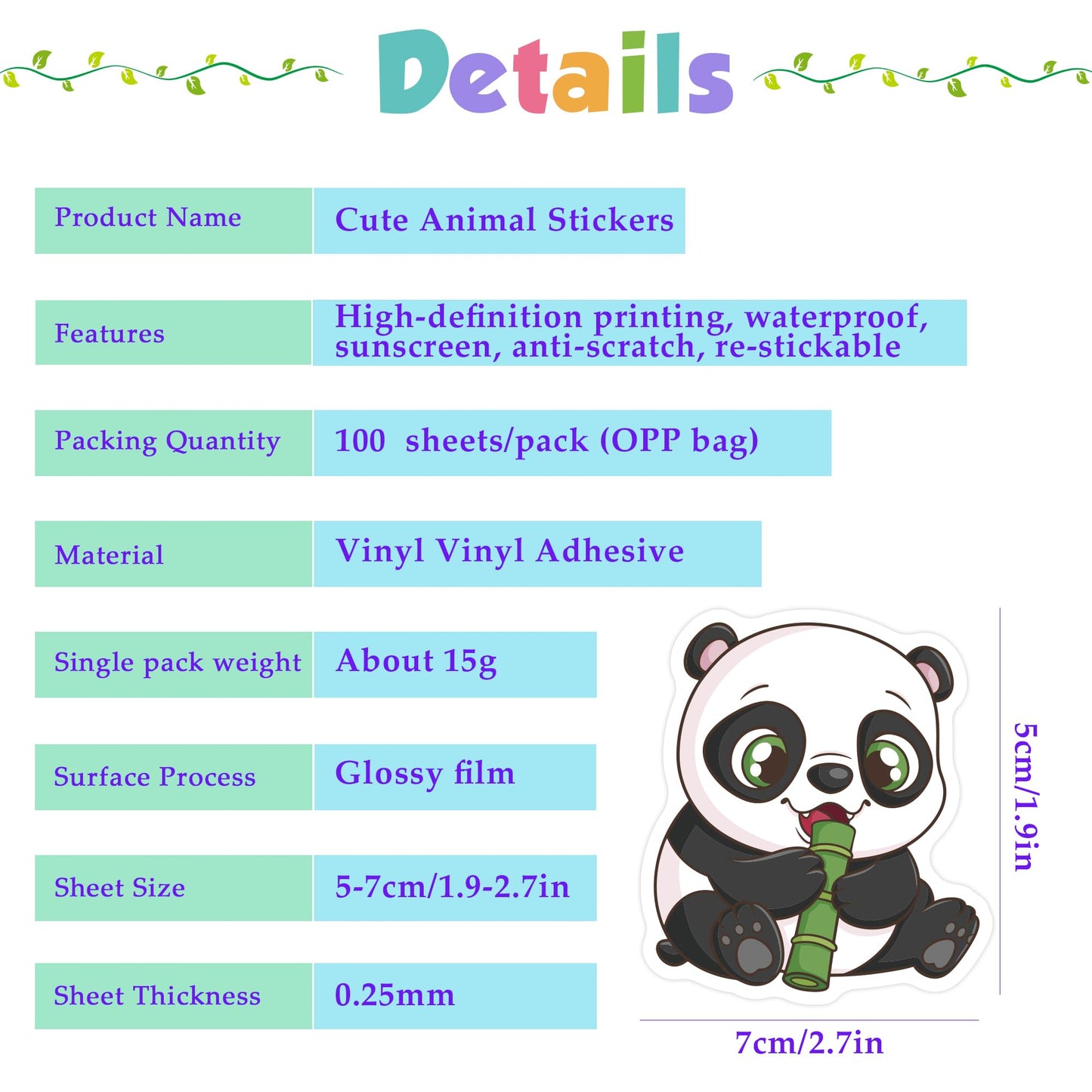 OHOME 100 PCS Water Bottle Stickers – Cute Animal Kawaii Pack for Kids