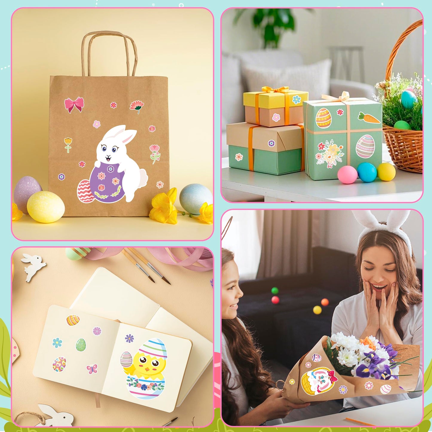 OHOME Easter Basket Stuffers | 24 Sheets Easter Sticker Set for Kids – DIY Bunny, Egg & Animal Stickers