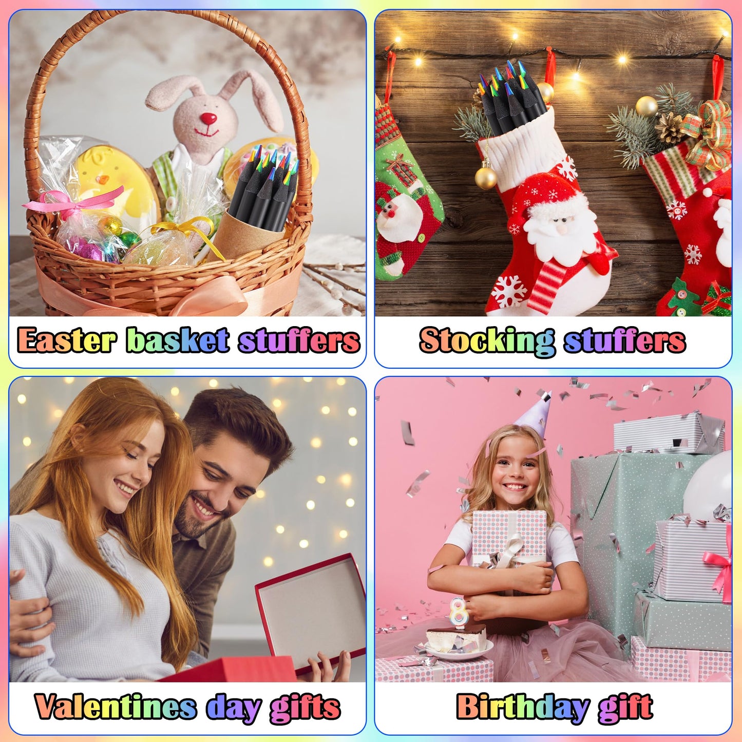 OHOME 12 Rainbow Colored Pencils – Easter Basket Stuffers & Kids Art Gifts