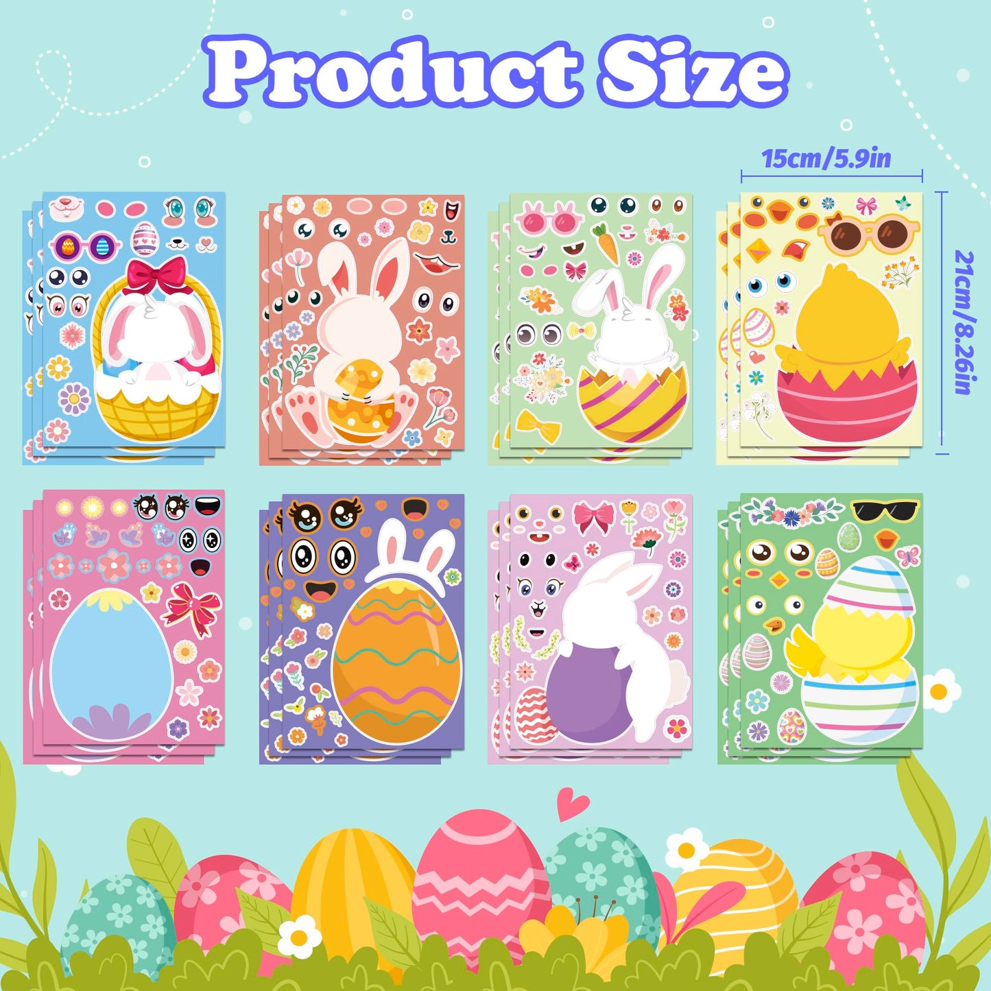 OHOME Easter Basket Stuffers | 24 Sheets Easter Sticker Set for Kids – DIY Bunny, Egg & Animal Stickers