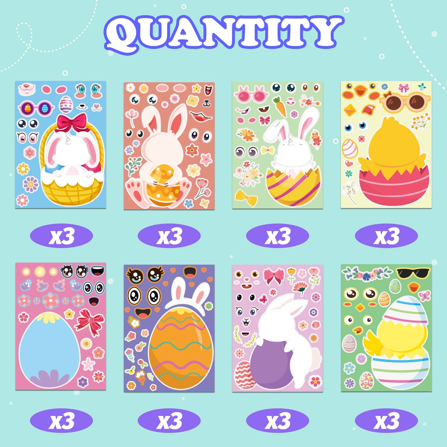 OHOME Easter Basket Stuffers | 24 Sheets Easter Sticker Set for Kids – DIY Bunny, Egg & Animal Stickers