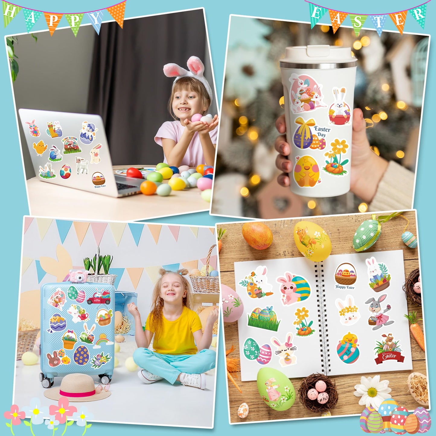 OHOME Easter Stickers – 120 Pcs Egg & Bunny Vinyl Stickers for Kids’ Crafts, Gifts & Party Favors