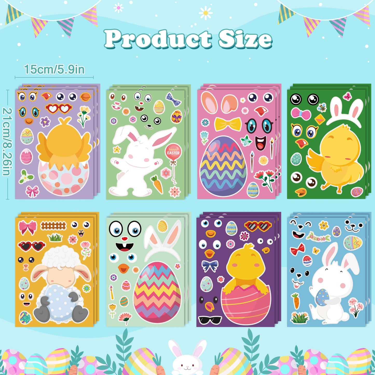 OHHOME Easter Sticker Crafts for Kids - 24 Sheets of Bunny & Egg Stickers