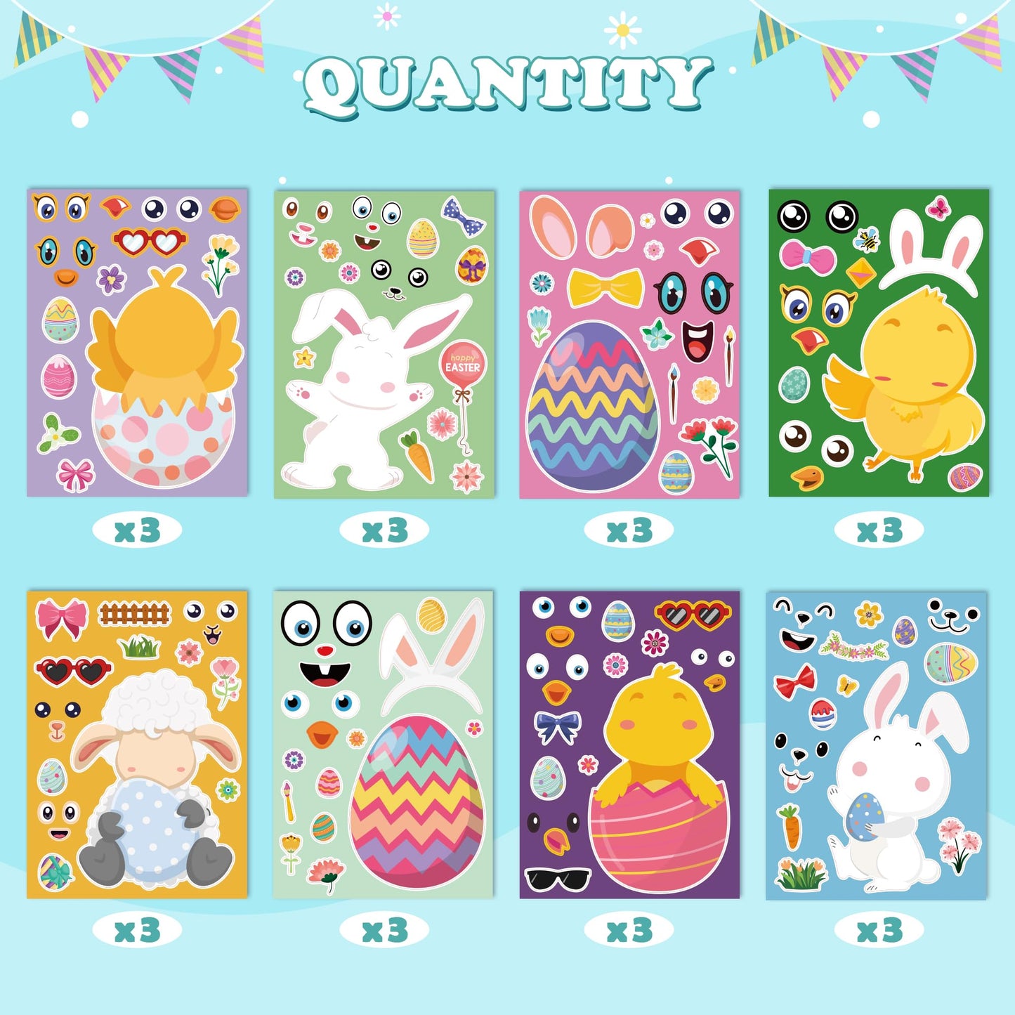 OHHOME Easter Sticker Crafts for Kids - 24 Sheets of Bunny & Egg Stickers