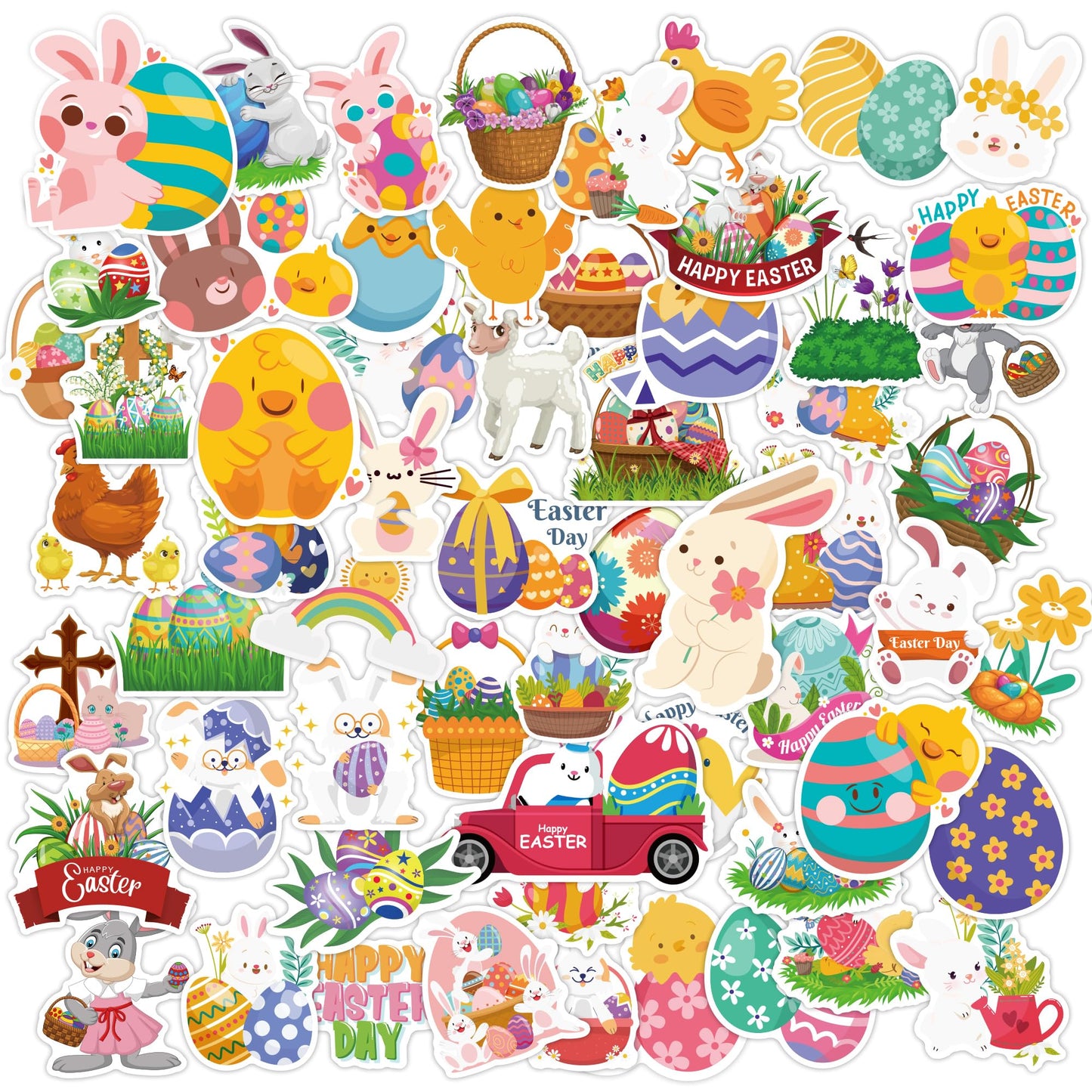 OHOME Easter Stickers – 120 Pcs Egg & Bunny Vinyl Stickers for Kids’ Crafts, Gifts & Party Favors