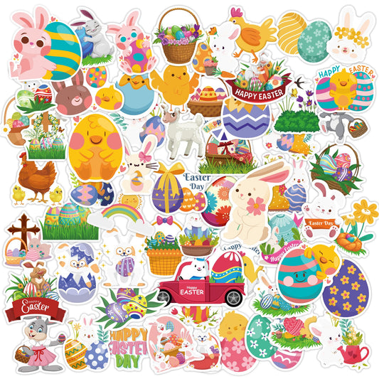 OHOME Easter Stickers – 120 Pcs Egg & Bunny Vinyl Stickers for Kids’ Crafts, Gifts & Party Favors