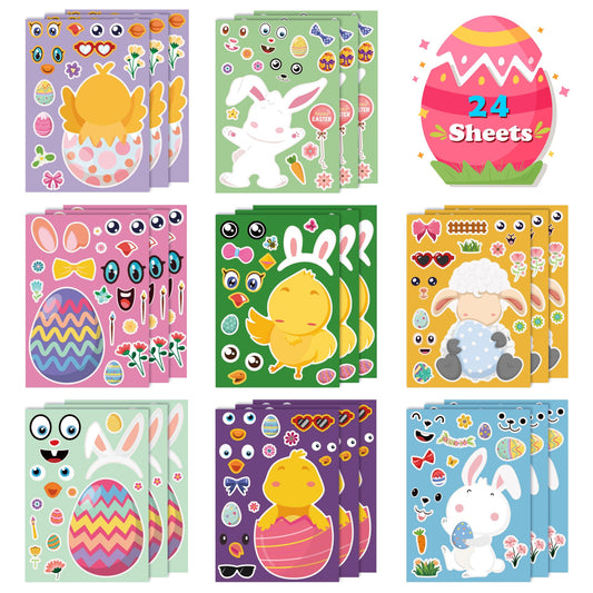 OHHOME Easter Sticker Crafts for Kids - 24 Sheets of Bunny & Egg Stickers
