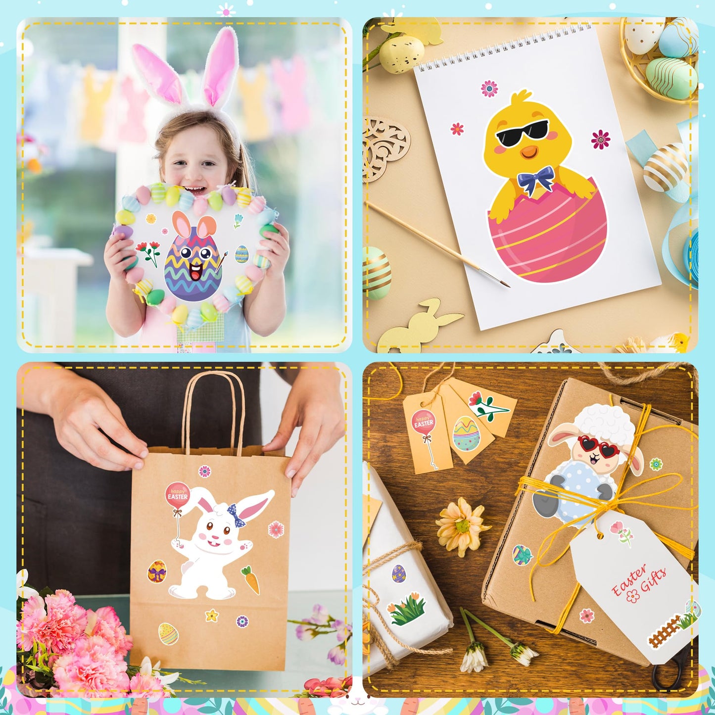 OHHOME Easter Sticker Crafts for Kids - 24 Sheets of Bunny & Egg Stickers