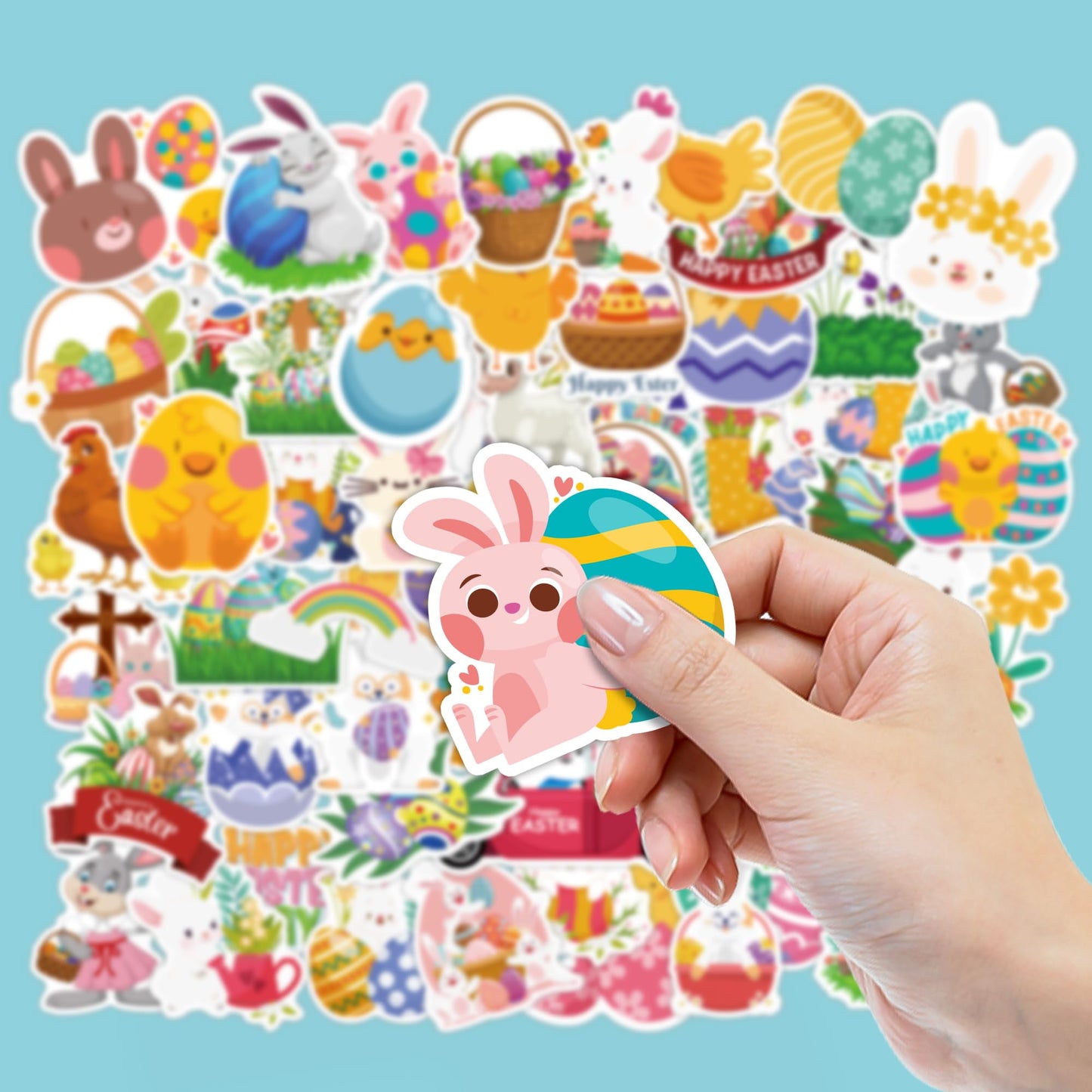 OHOME Easter Stickers – 120 Pcs Egg & Bunny Vinyl Stickers for Kids’ Crafts, Gifts & Party Favors