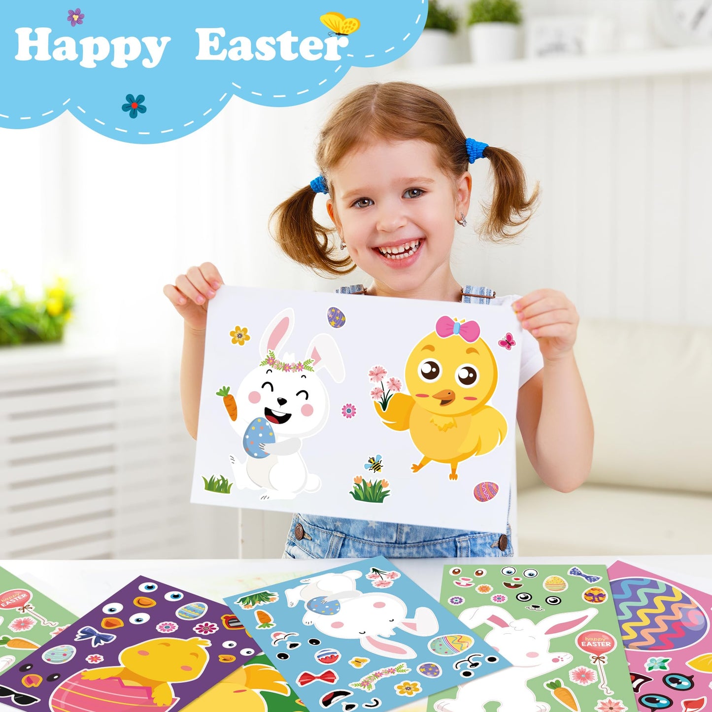 OHHOME Easter Sticker Crafts for Kids - 24 Sheets of Bunny & Egg Stickers