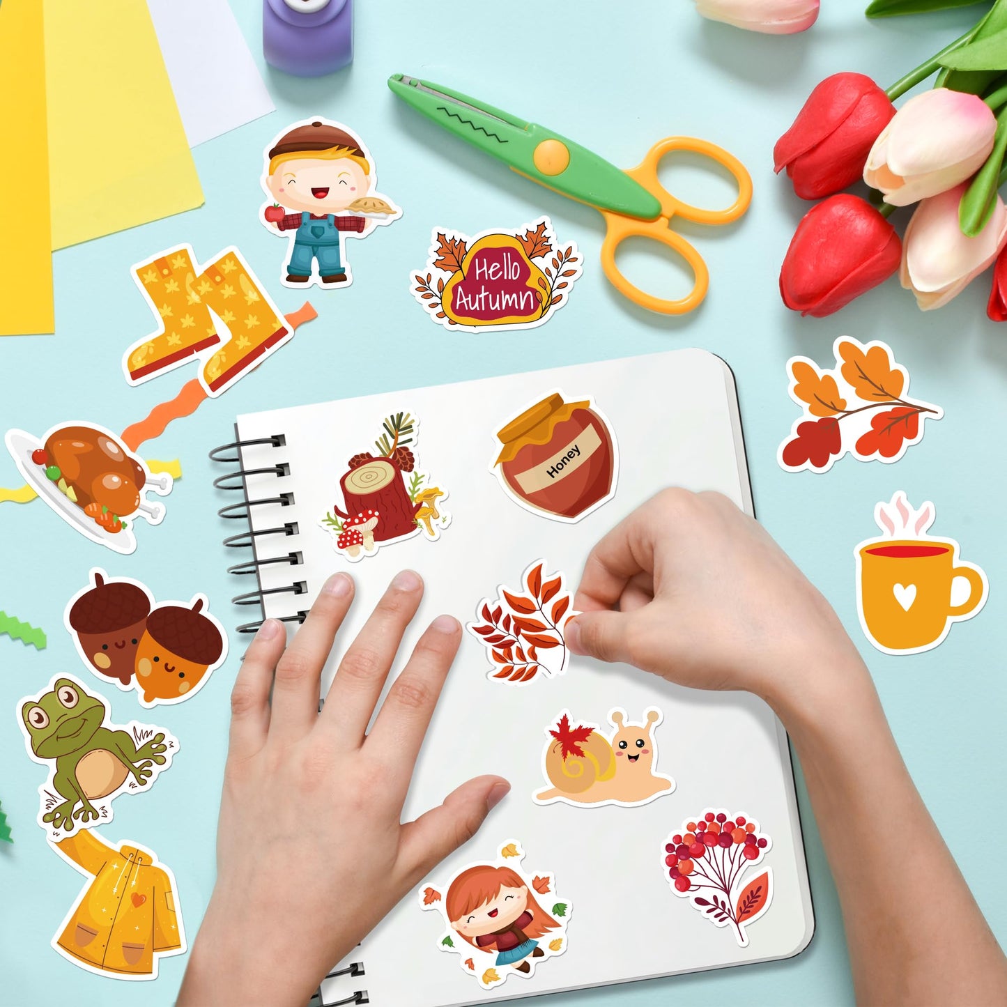OHOME Fall Stickers | 100 PC Thanksgiving Vinyl Stickers for Kids, Crafts & Friendsgiving
