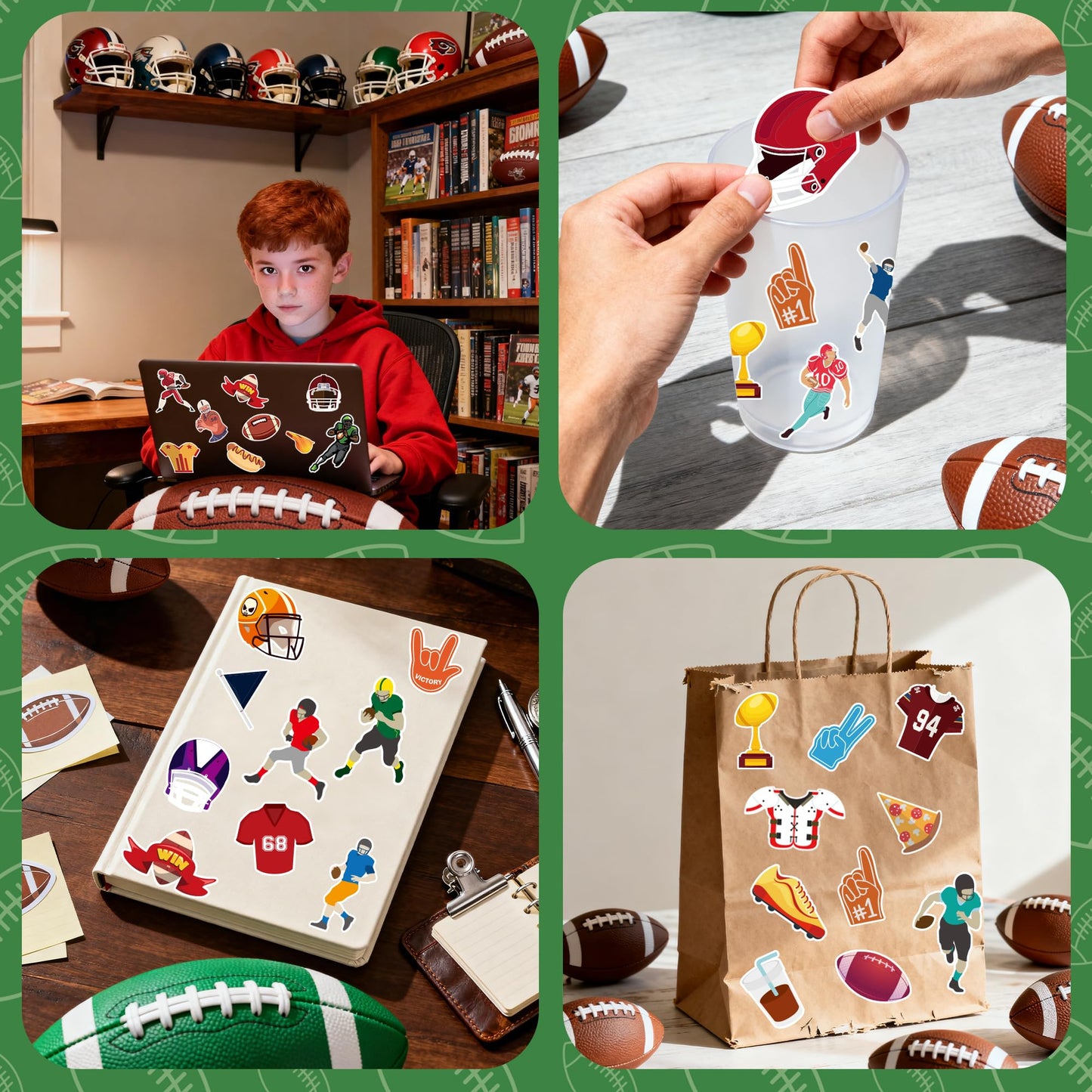 OHOME Football Stickers for Kids – 100 Pack Soccer Party Decor & Game Day Favors