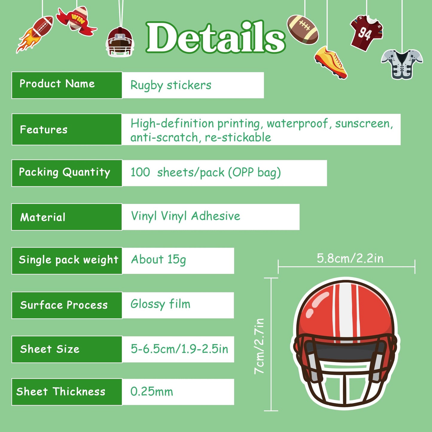 OHOME Football Stickers for Kids – 100 Pack Soccer Party Decor & Game Day Favors