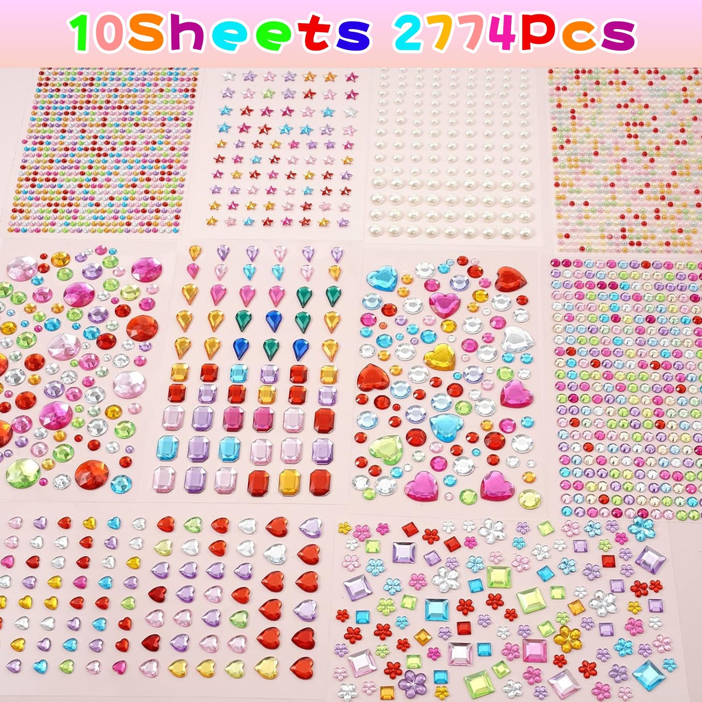 OHOME 3000 PCS Gem Stickers – Self-Adhesive Rhinestones for Crafts, Face Gems & Scrapbooking