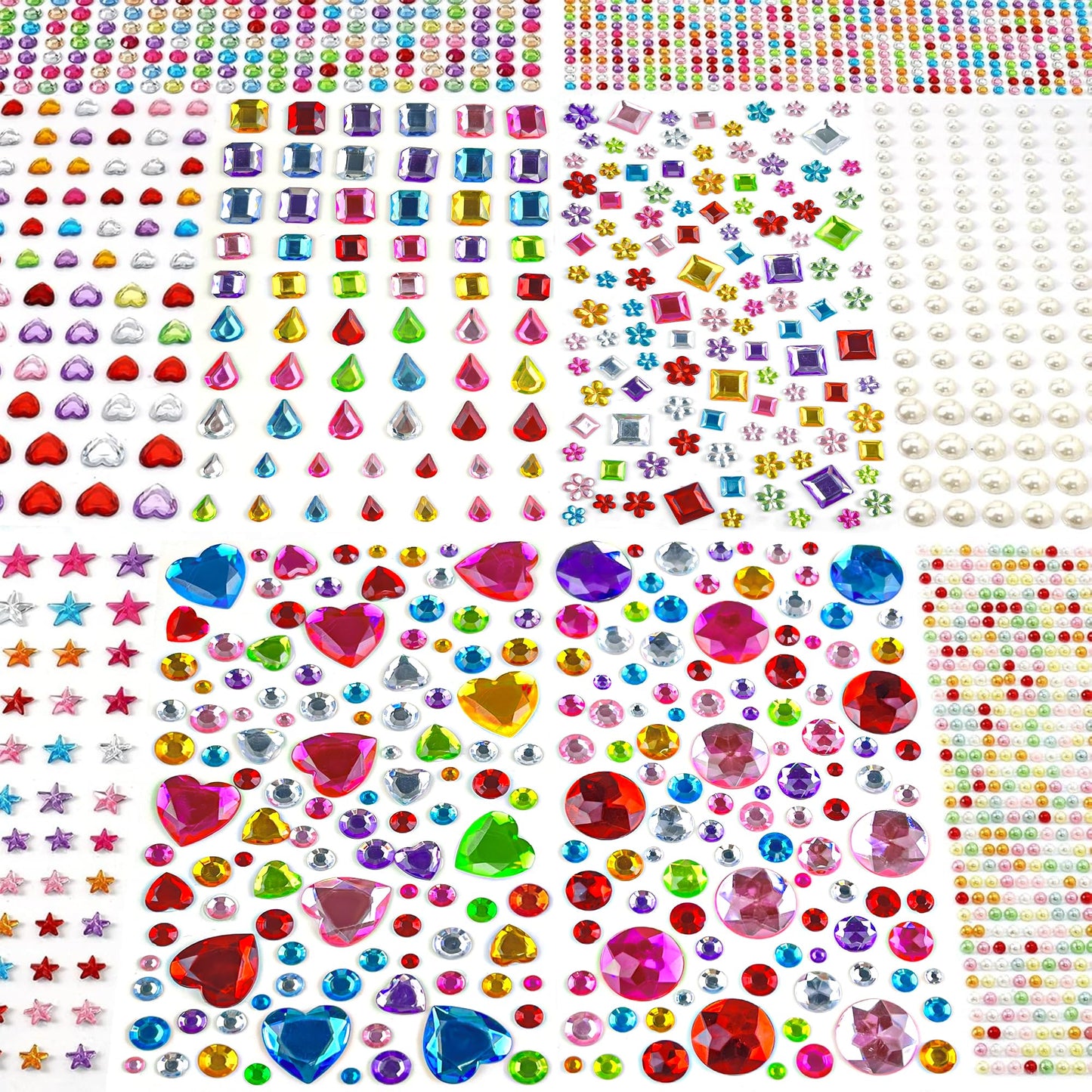 OHOME 3000 PCS Gem Stickers – Self-Adhesive Rhinestones for Crafts, Face Gems & Scrapbooking