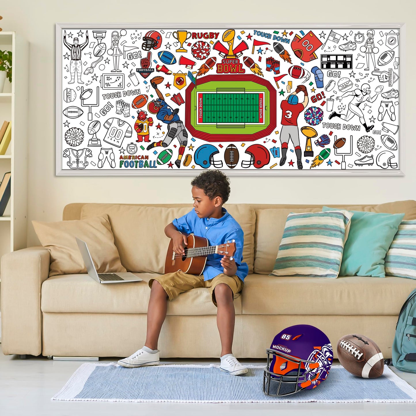 OHOME Football Giant Coloring Poster - 30 x 72 Inch Tablecloth & Party Banner