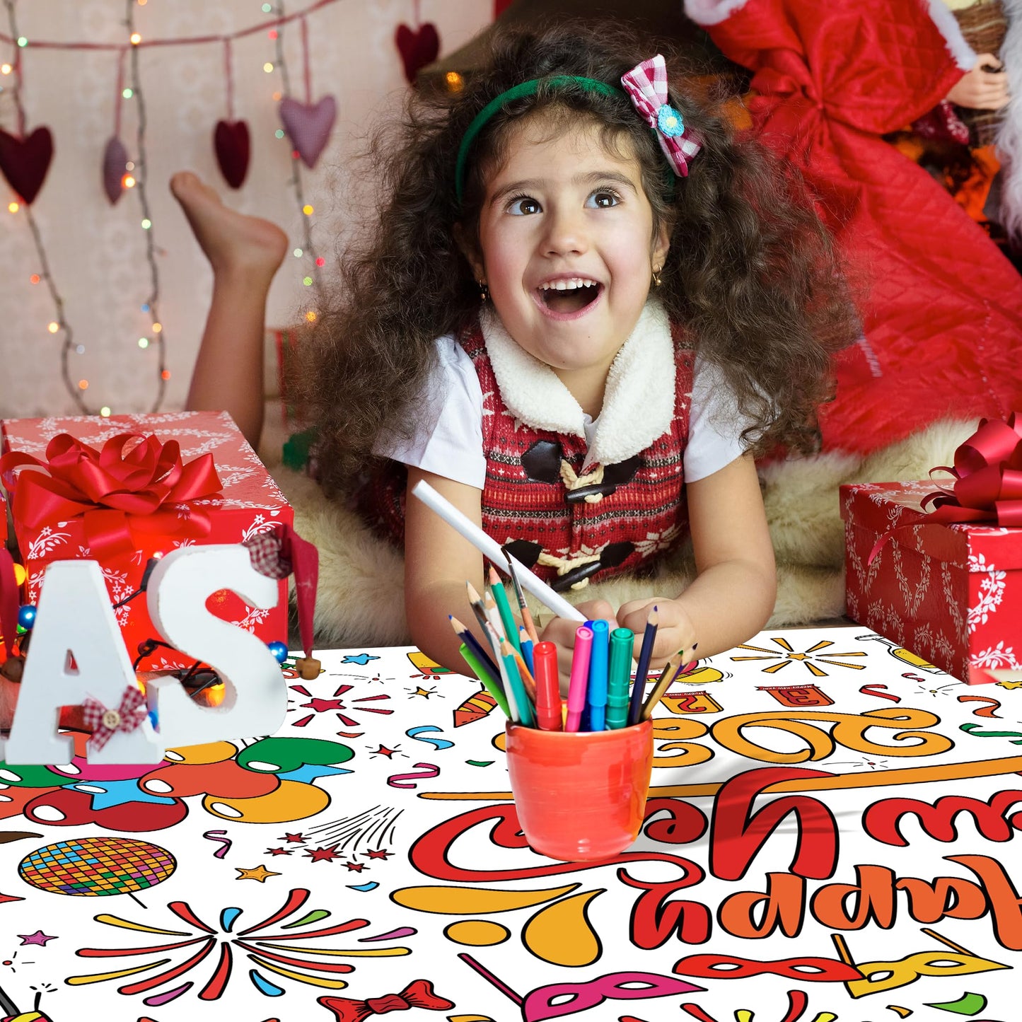 OHOME Happy New Year Giant Coloring Poster/Tablecloth – 30x72in for 2026 New Year Party & Kids Activities