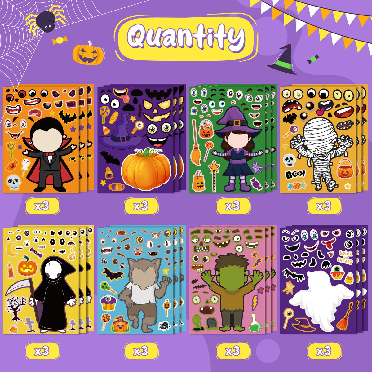OHOME Halloween Party Favors – 24 Sheets of DIY Kids Stickers (8 Designs)