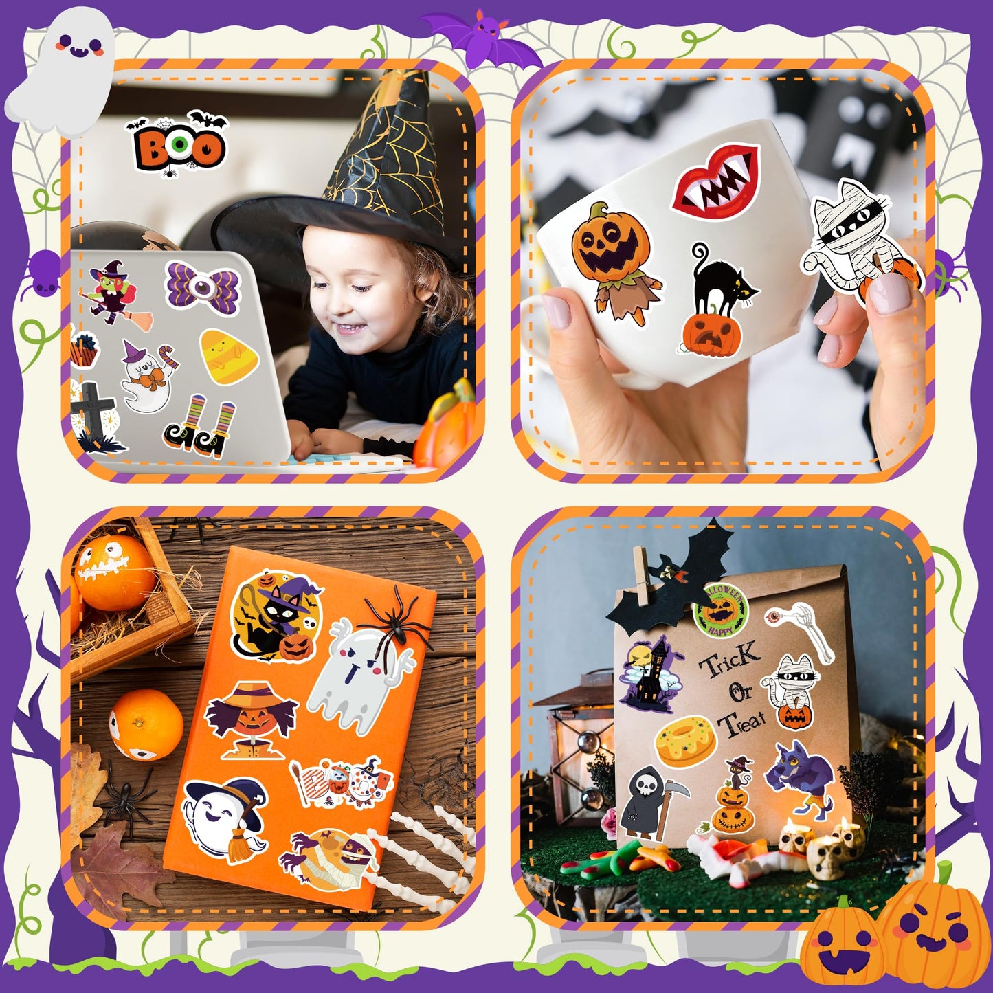 OHOME Halloween Stickers – 100 Pcs Party Favors & Craft Decorations