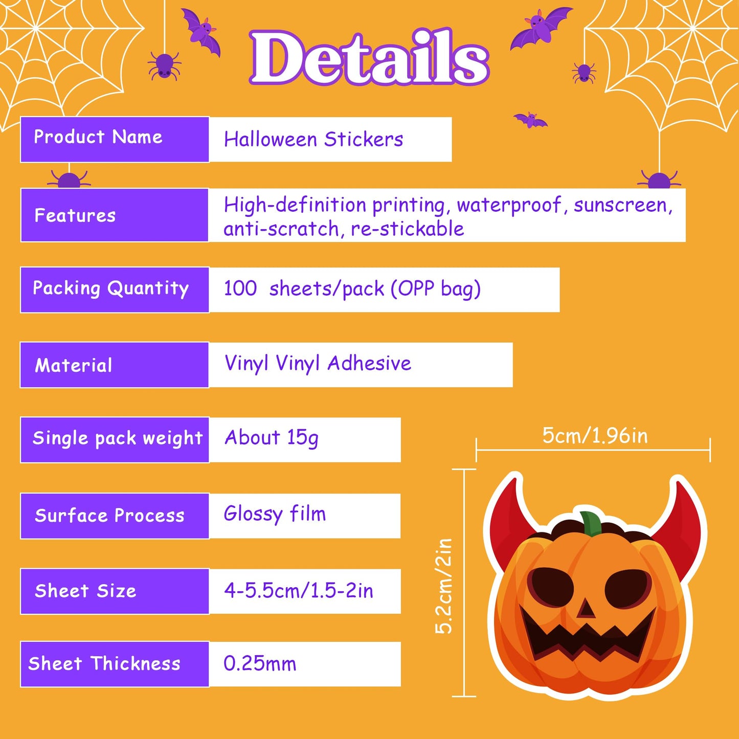 OHOME Halloween Stickers – 100 Pcs Party Favors & Craft Decorations