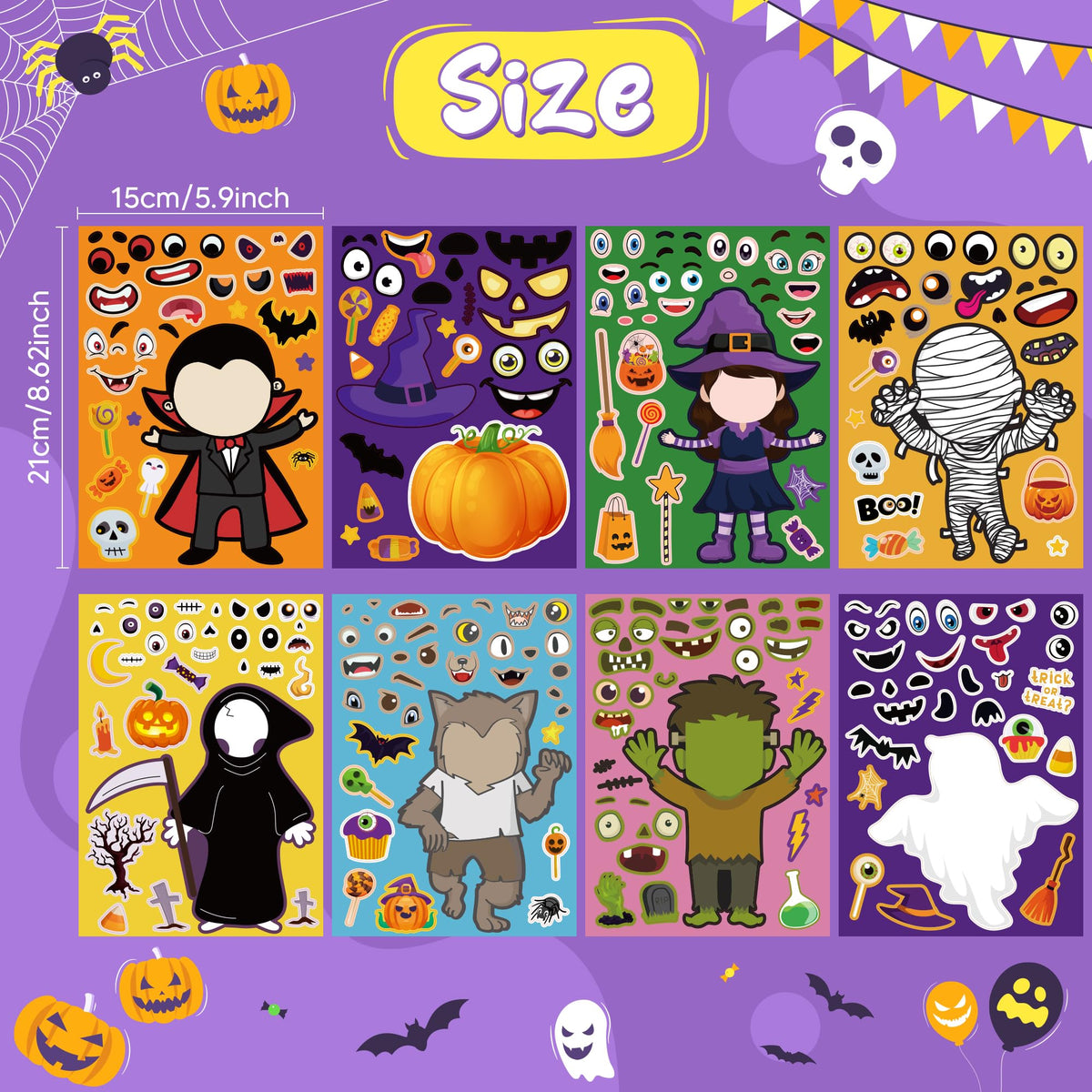OHOME Halloween Party Favors – 24 Sheets of DIY Kids Stickers (8 Designs)