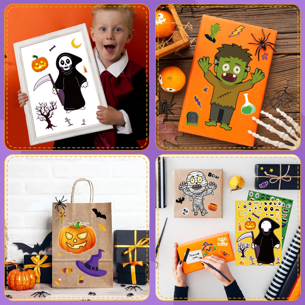 OHOME Halloween Party Favors – 24 Sheets of DIY Kids Stickers (8 Designs)