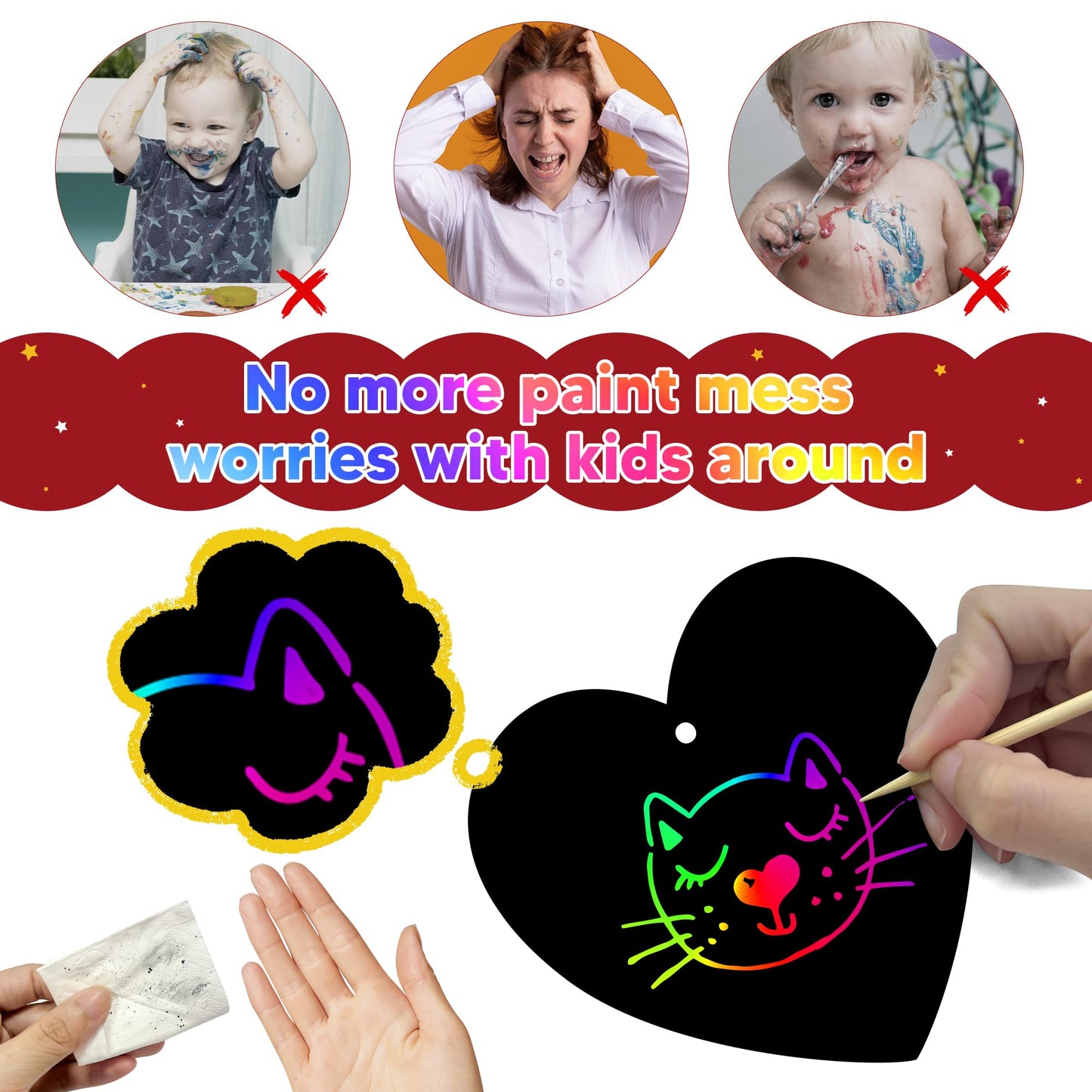 OHOME Valentines Day Crafts for Kids – 48-Piece Rainbow Scratch Paper Cards Set for School & Home