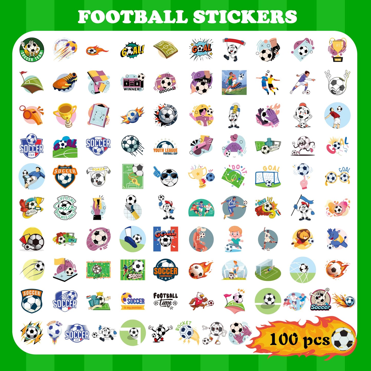 OHOME 100 PCS Soccer Stickers for Kids – Water Bottle and Laptop Decor