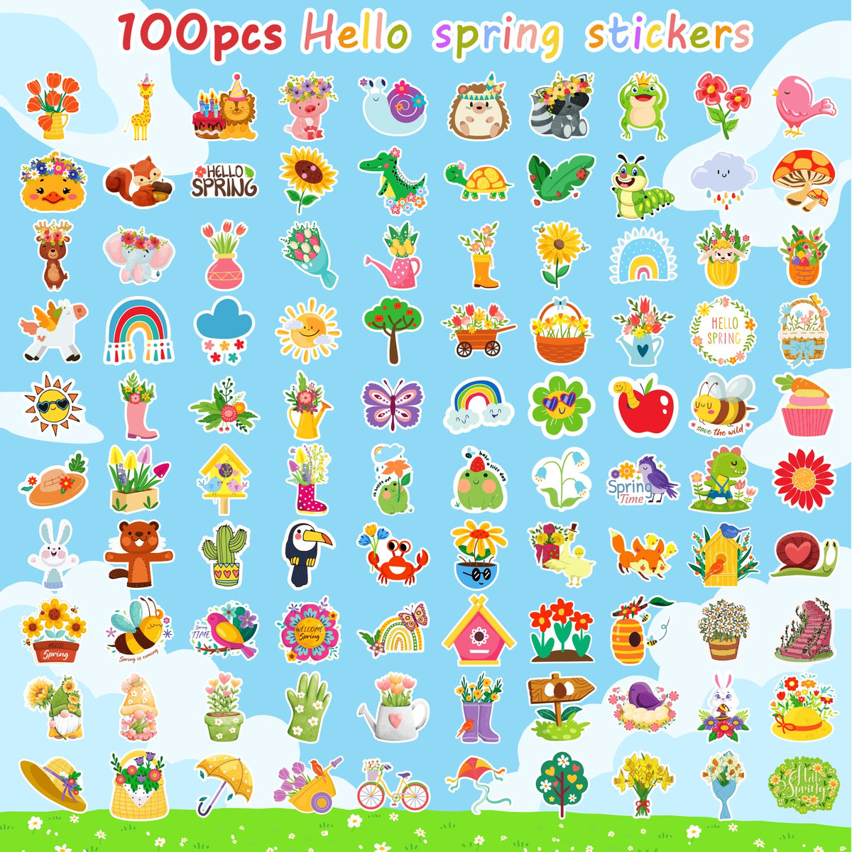 OHOME Spring Stickers | 100 PCS Floral Vinyl Stickers for Kids, Spring Crafts & Party Favors