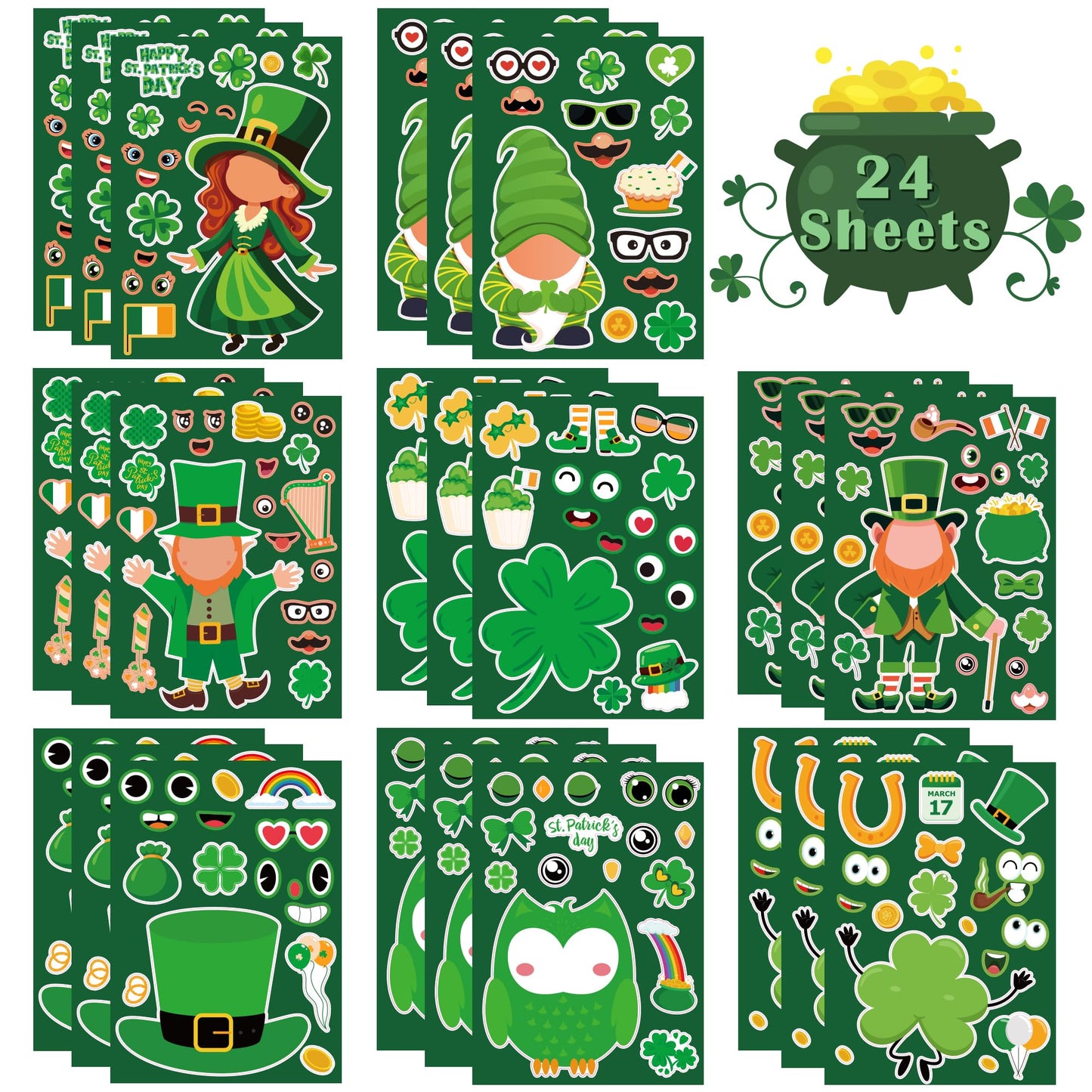 OHOME St Patrick's Day Stickers – 24 Sheets for Crafts, Decor & Party Favors