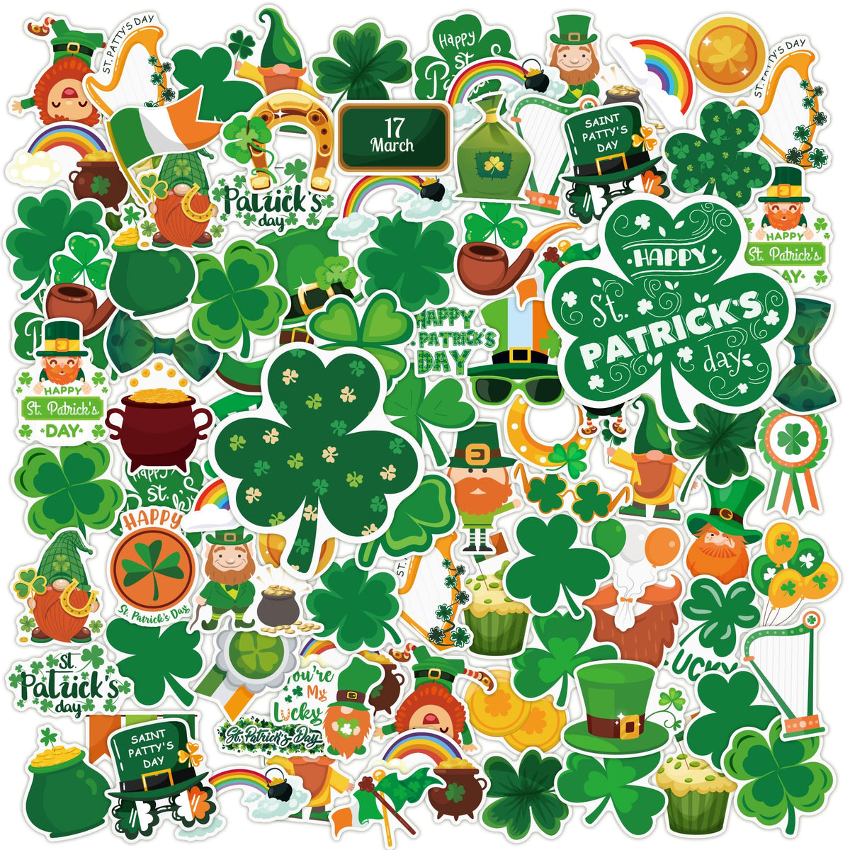 OHOME St Patricks Day Stickers for Kids – 120+ Festive Shamrock & Leprechaun Sticker Set for Crafts