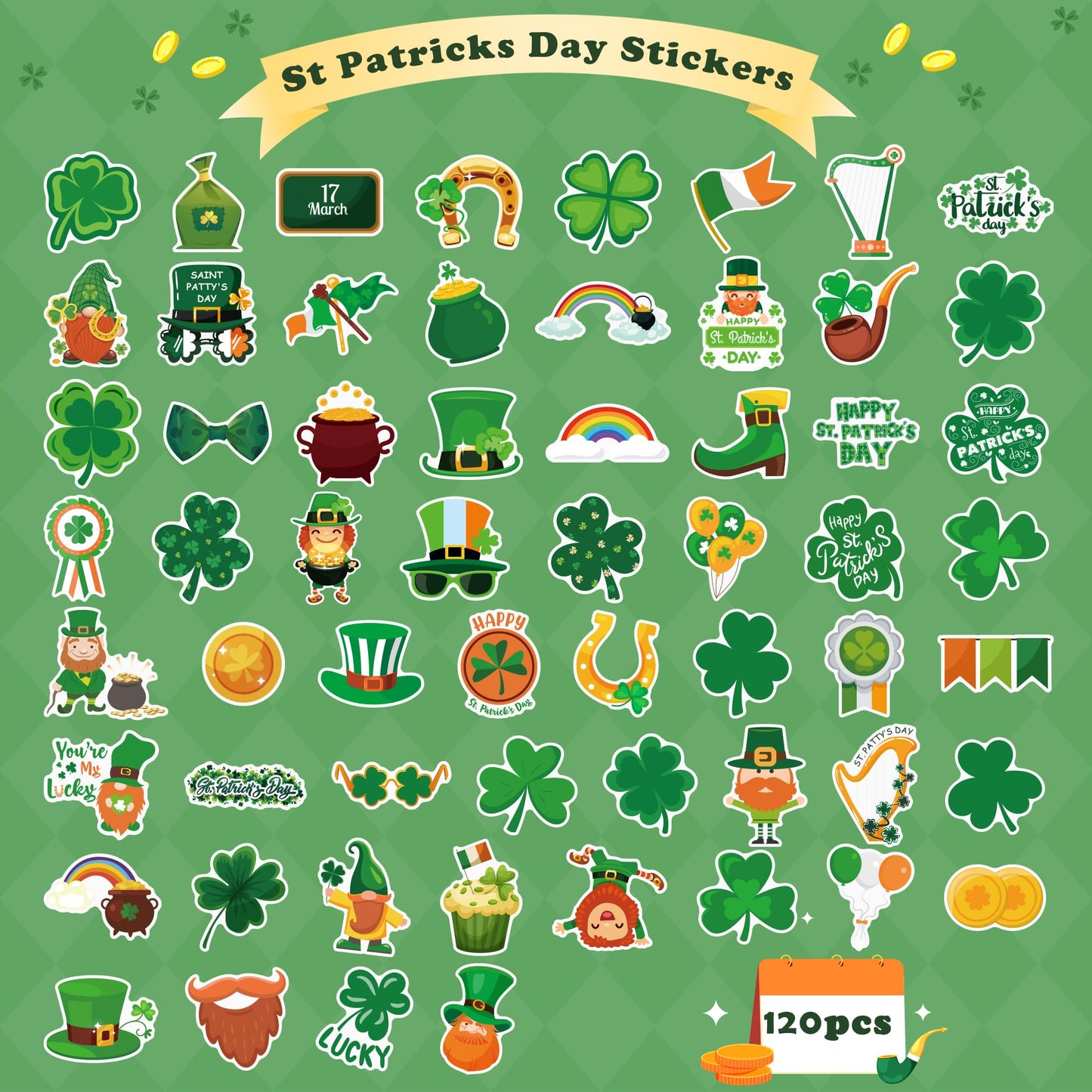 OHOME St Patricks Day Stickers for Kids – 120+ Festive Shamrock & Leprechaun Sticker Set for Crafts