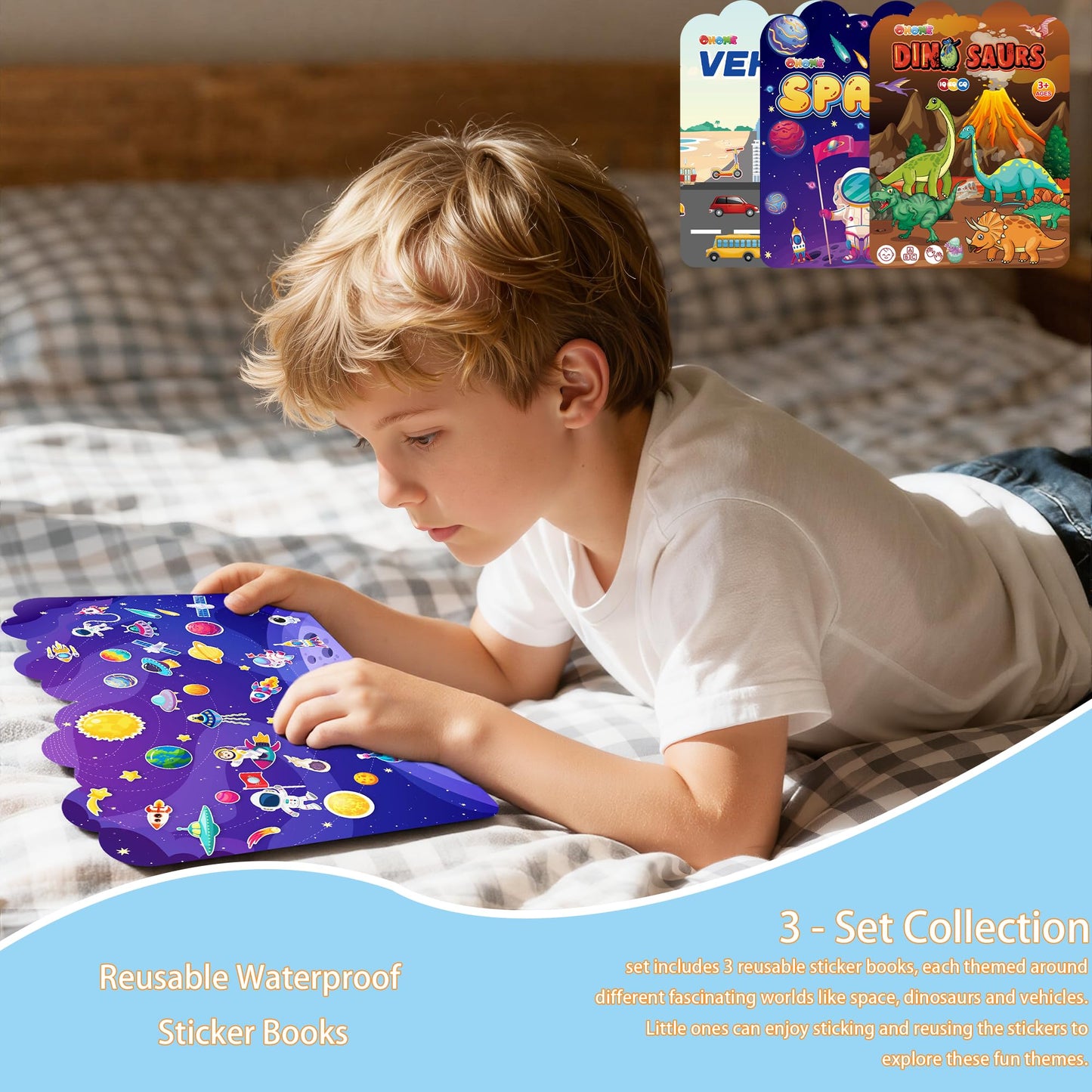 OHOME Reusable Sticker Books for Toddlers 2-4 | Puffy Stickers, Travel Toys, Gifts