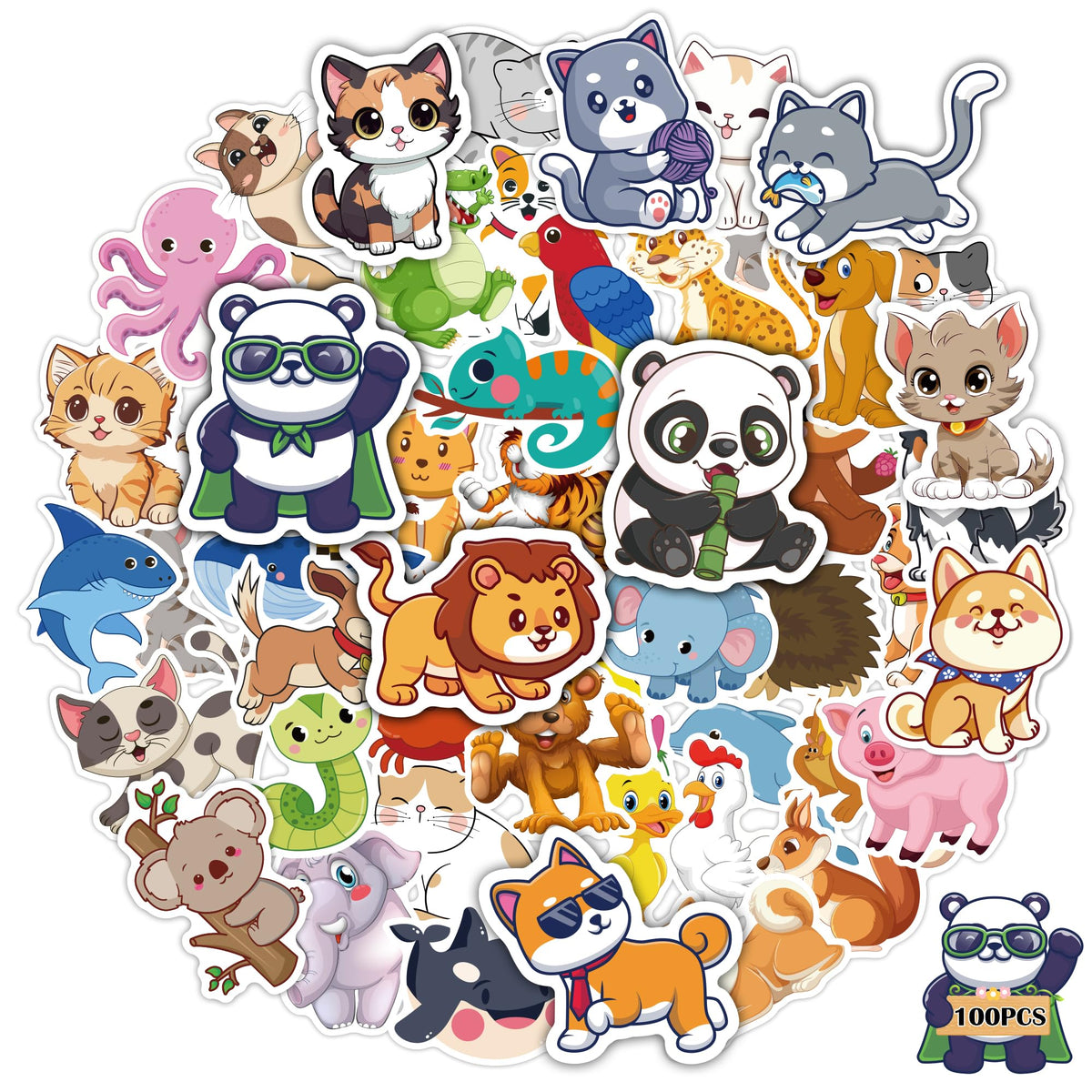 OHOME 100 PCS Water Bottle Stickers – Cute Animal Kawaii Pack for Kids