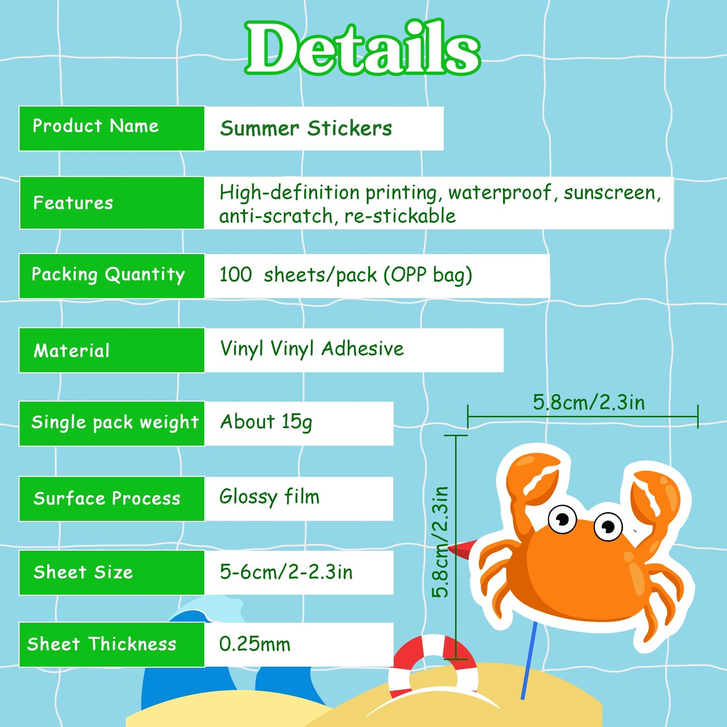 OHOME Summer Stickers | 100 Pcs Hawaiian Beach Vinyl Stickers for Kids & Adults | Tropical Crafts & Party Favors
