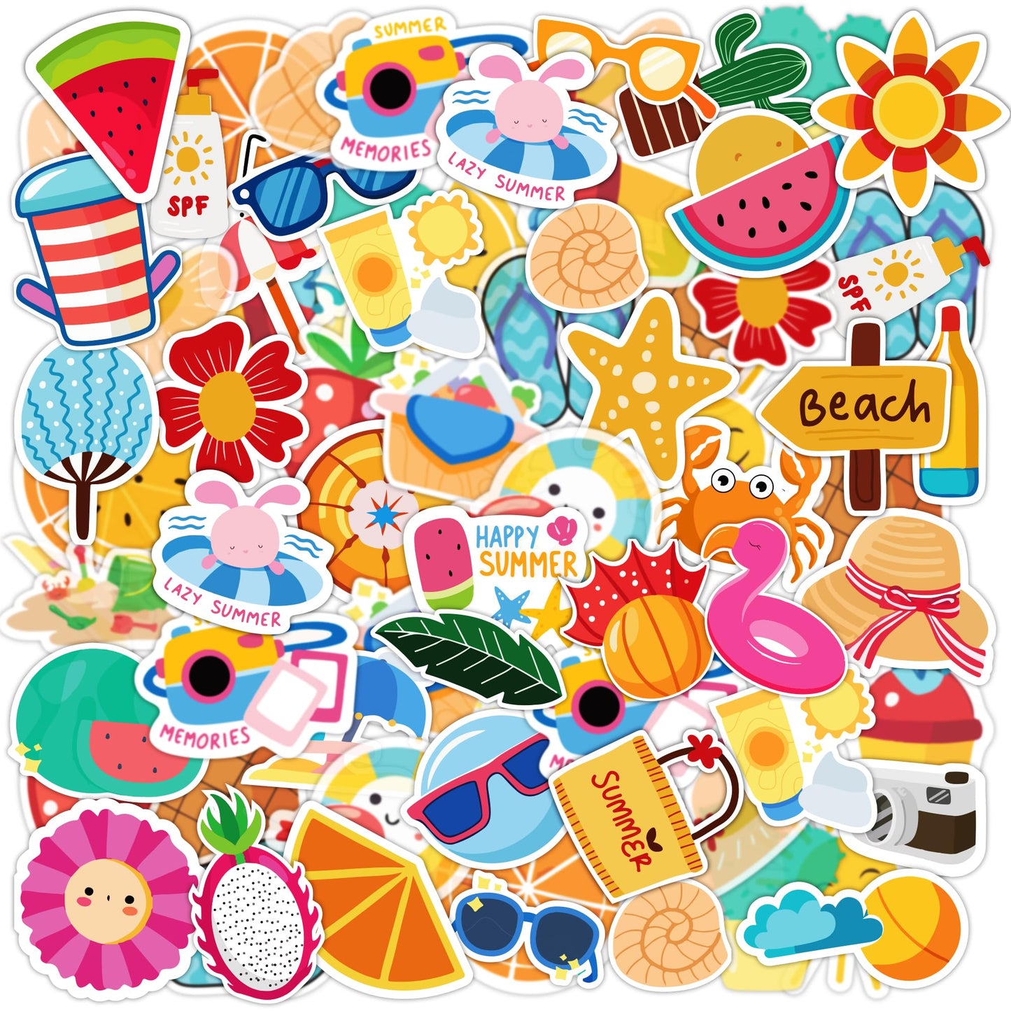OHOME Summer Stickers | 100 Pcs Hawaiian Beach Vinyl Stickers for Kids & Adults | Tropical Crafts & Party Favors