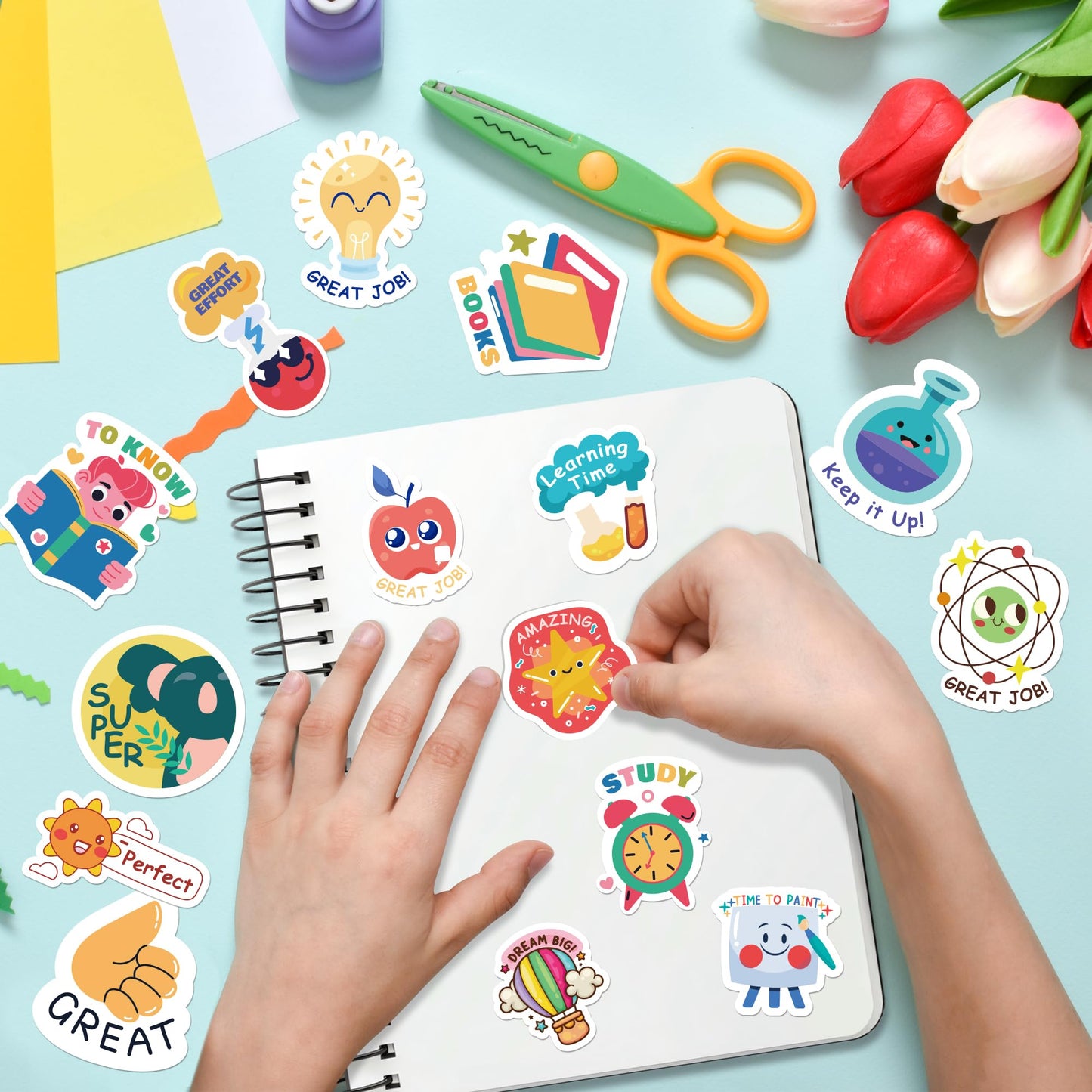 OHOME 480 Pcs Vinyl Teacher Reward Stickers – Motivational Classroom Supplies