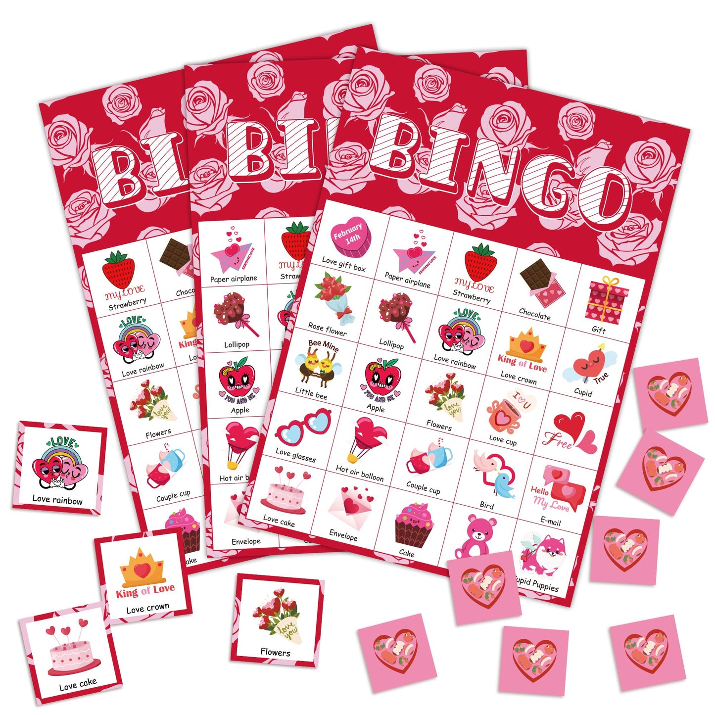 OHOME Valentines Bingo Cards for Kids – 24-Player Classroom Valentines Day Activities