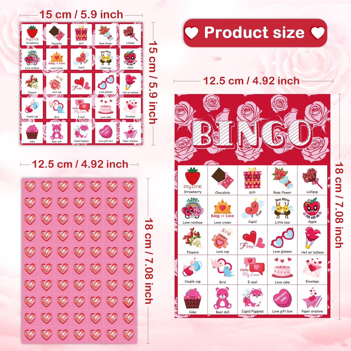 OHOME Valentines Bingo Cards for Kids – 24-Player Classroom Valentines Day Activities